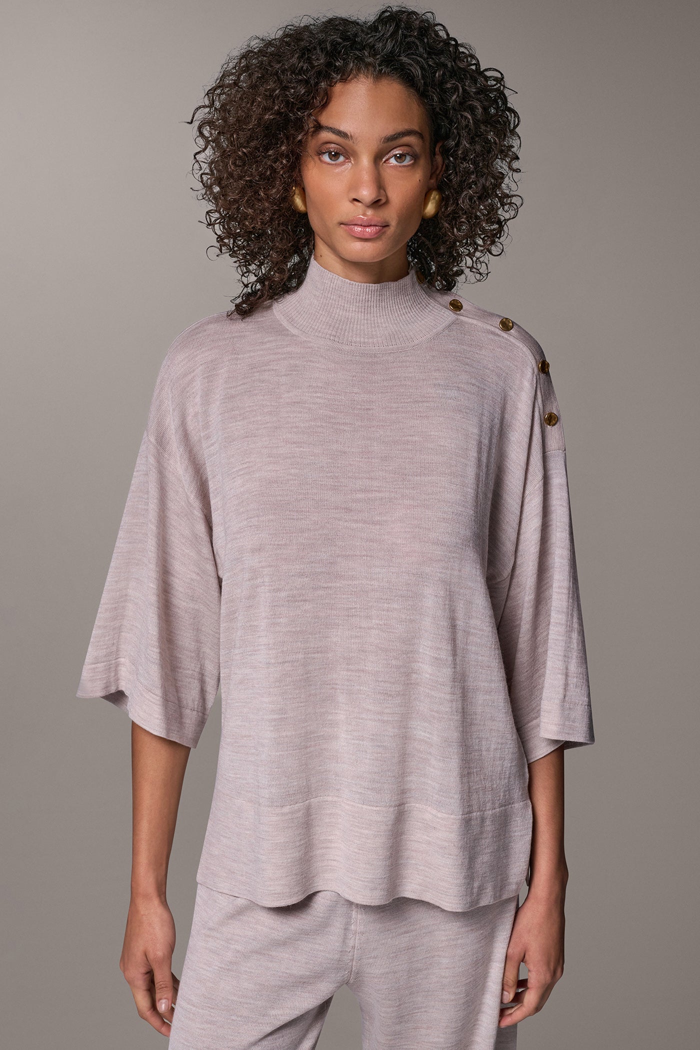 MERINO WOOL BUTTON SHOULDER TURTLENECK VIEW 1