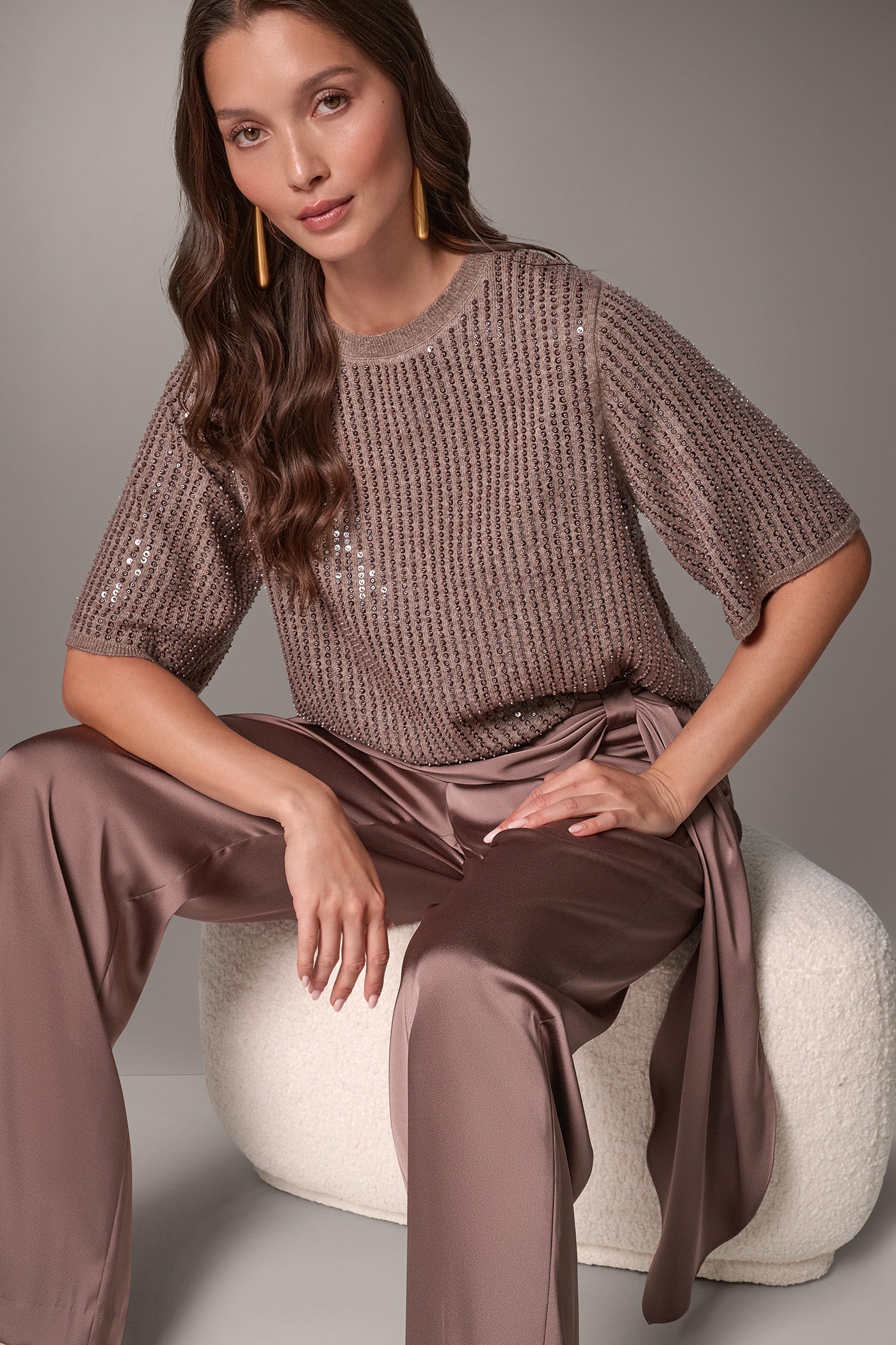 ELBOW SLEEVE SEQUIN SWEATER VIEW 10