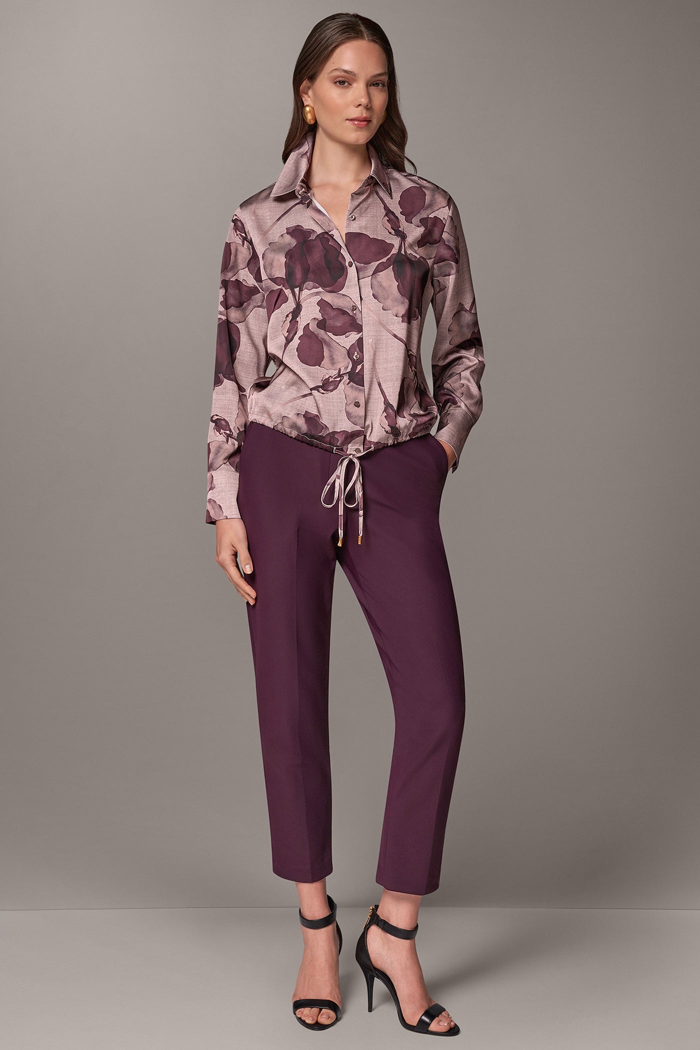 SATIN FLORAL DRAWSTRING HEM BLOUSE VIEW 7 | New clothing