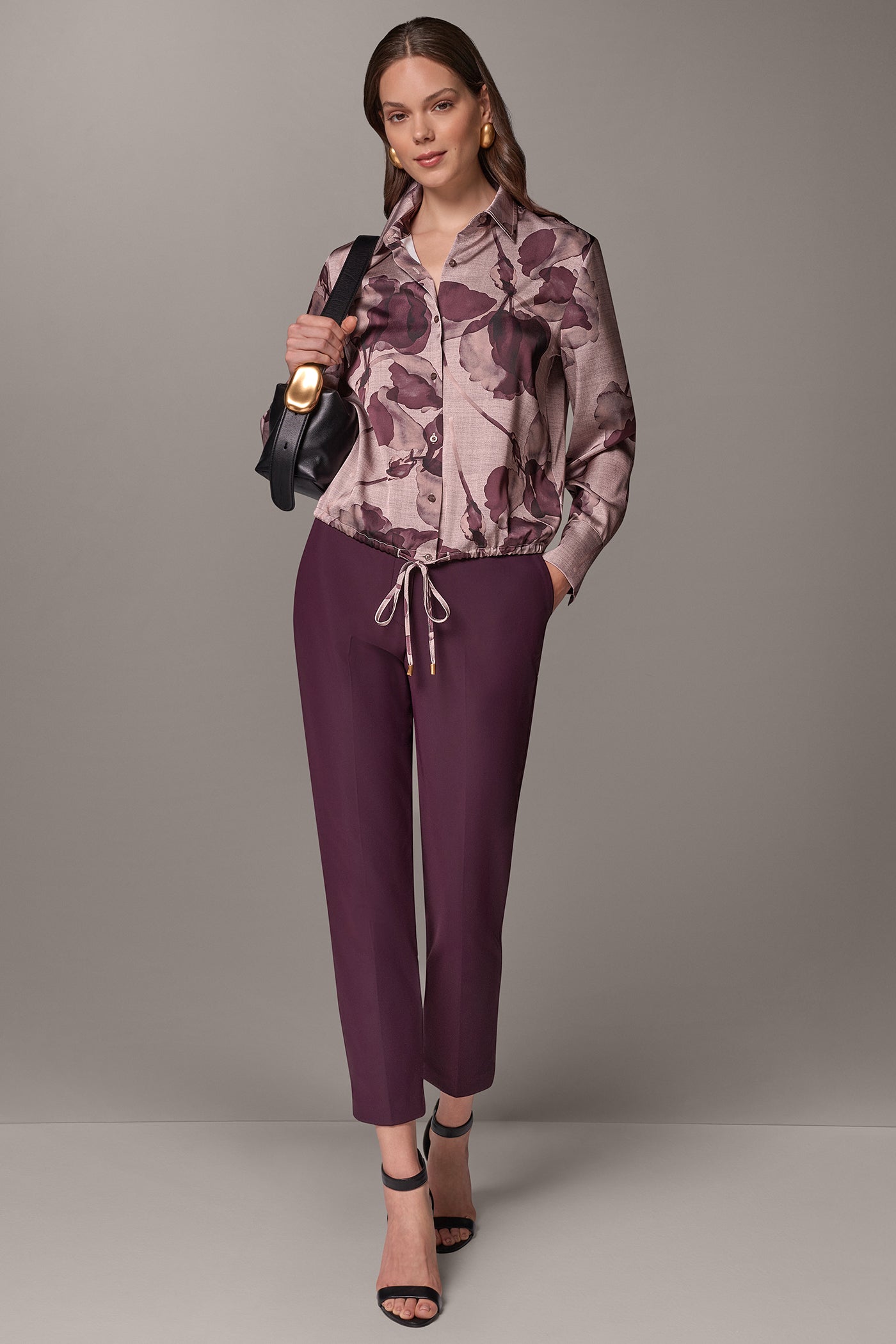 SATIN FLORAL DRAWSTRING HEM BLOUSE VIEW 6 | New clothing