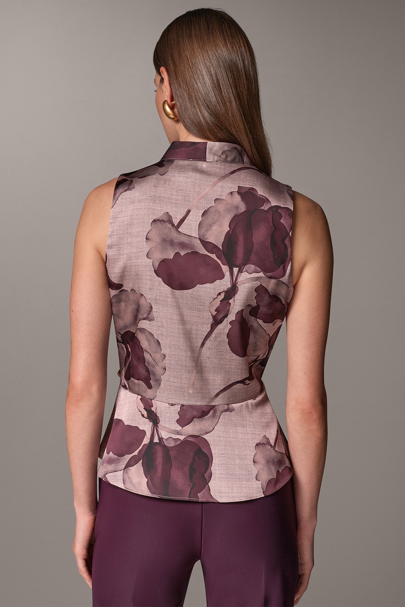 SATIN FLORAL WRAP-EFFECT TOP VIEW 3