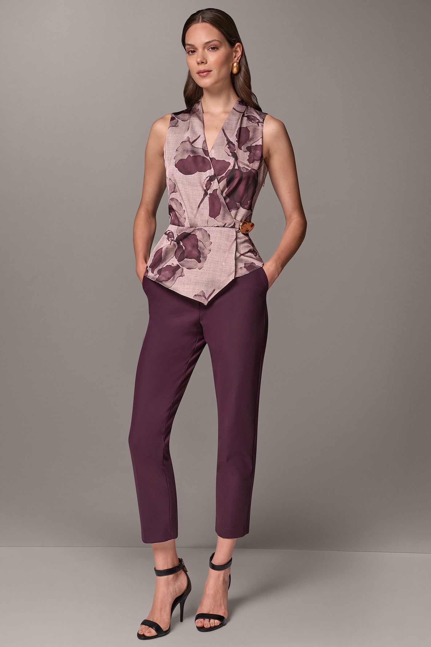 SATIN FLORAL WRAP-EFFECT TOP VIEW 5