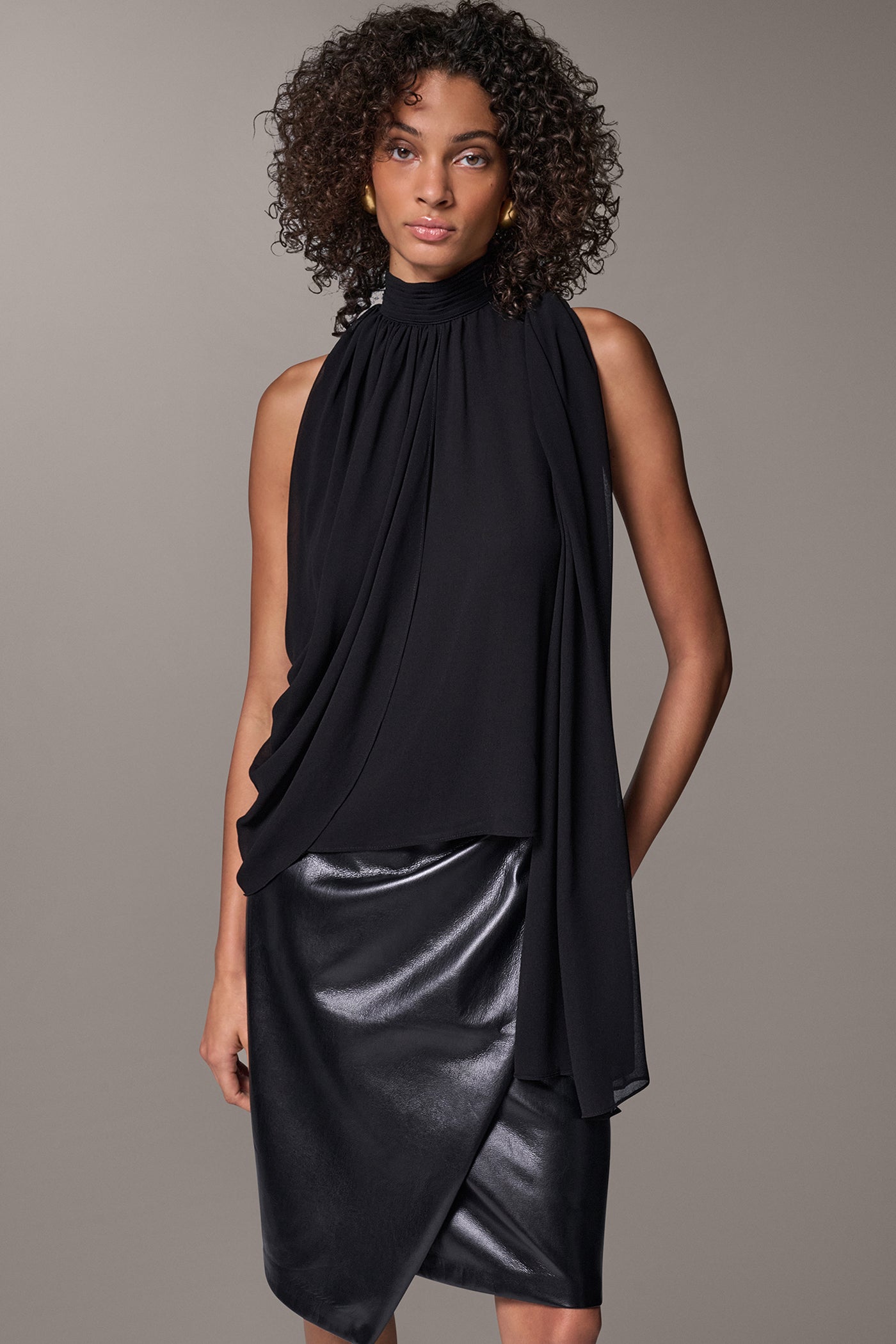 CHIFFON DRAPE SCARF TOP VIEW 1