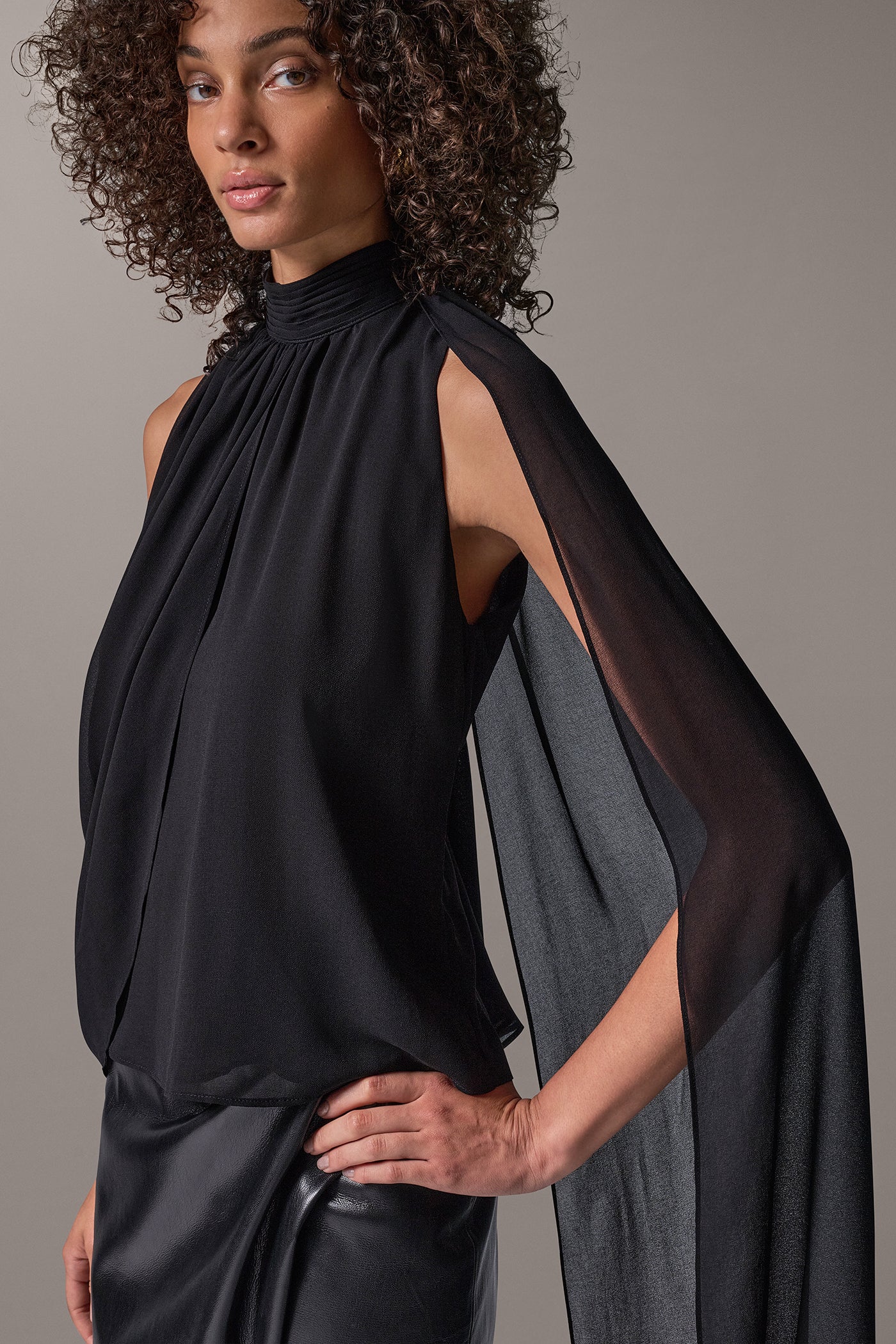 CHIFFON DRAPE SCARF TOP VIEW 2