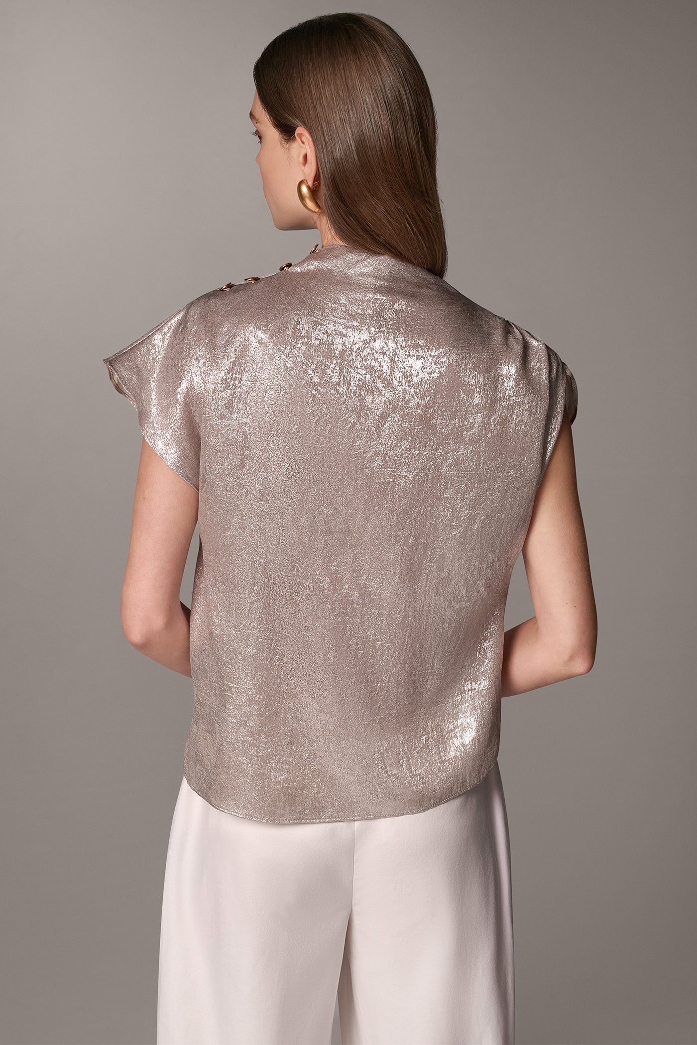 METALLIC FUNNEL-NECK BUTTON-SHOULDER TOP VIEW 2