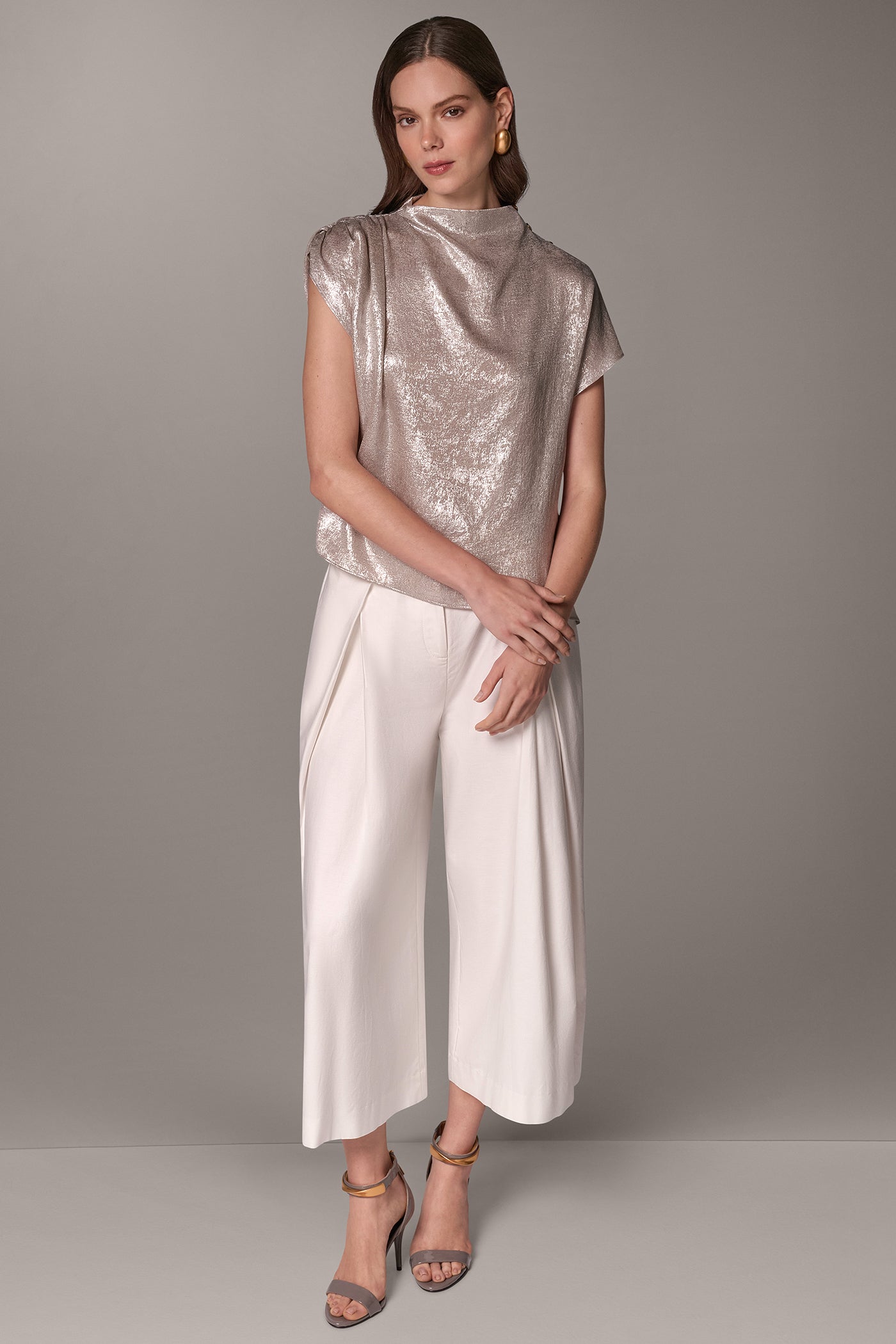 METALLIC FUNNEL-NECK BUTTON-SHOULDER TOP VIEW 7