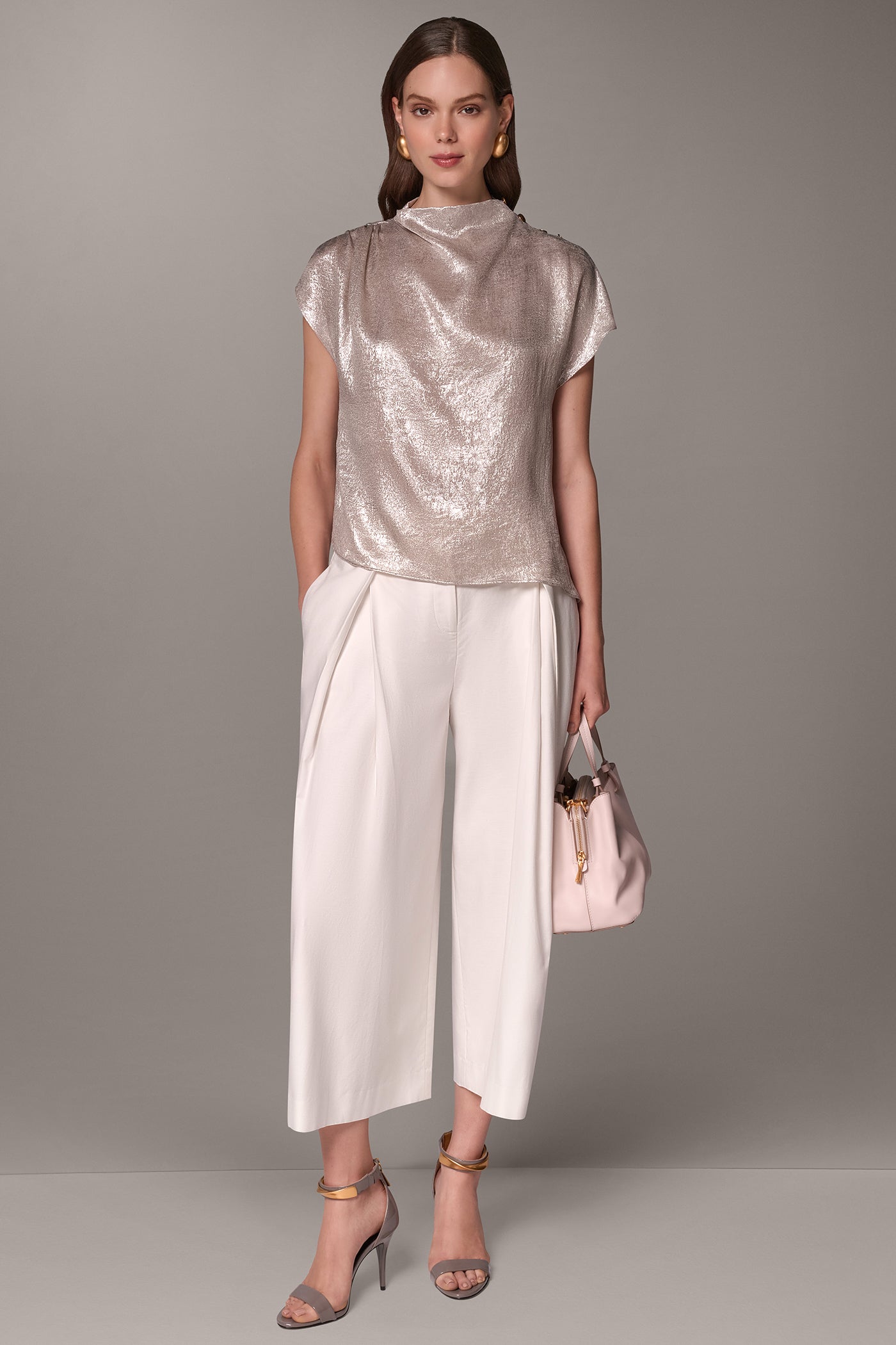 METALLIC FUNNEL-NECK BUTTON-SHOULDER TOP VIEW 8
