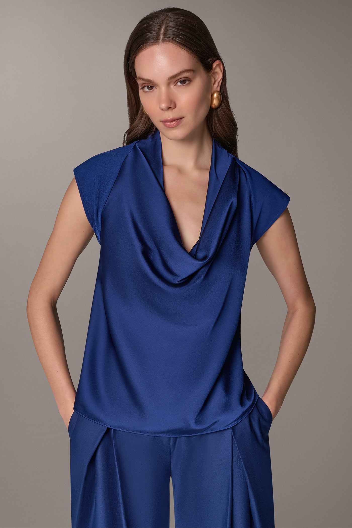 MIX MEDIA COWL NECK BLOUSE VIEW 1