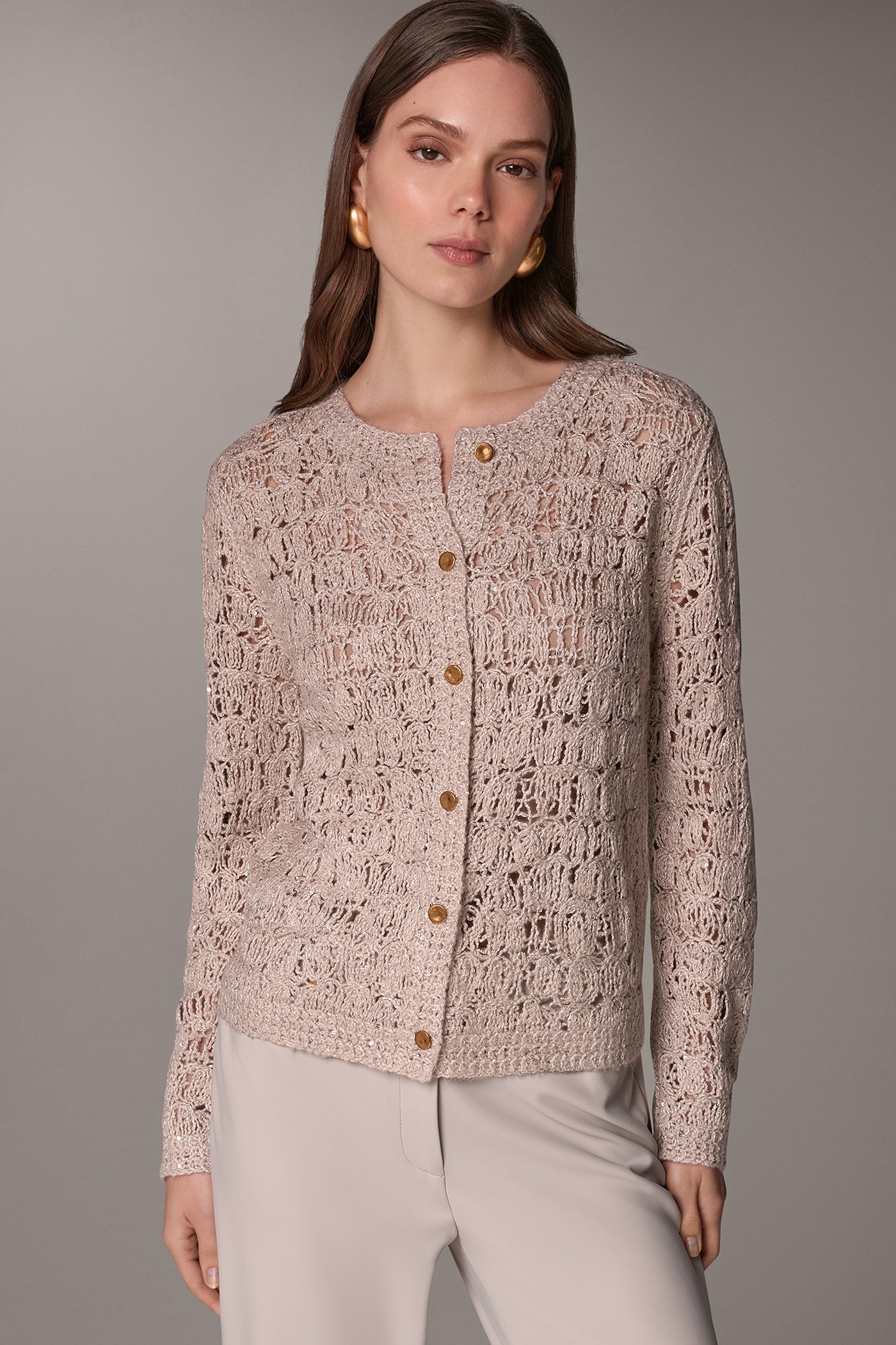 SEQUIN CREW NECK CARDIGAN VIEW 1