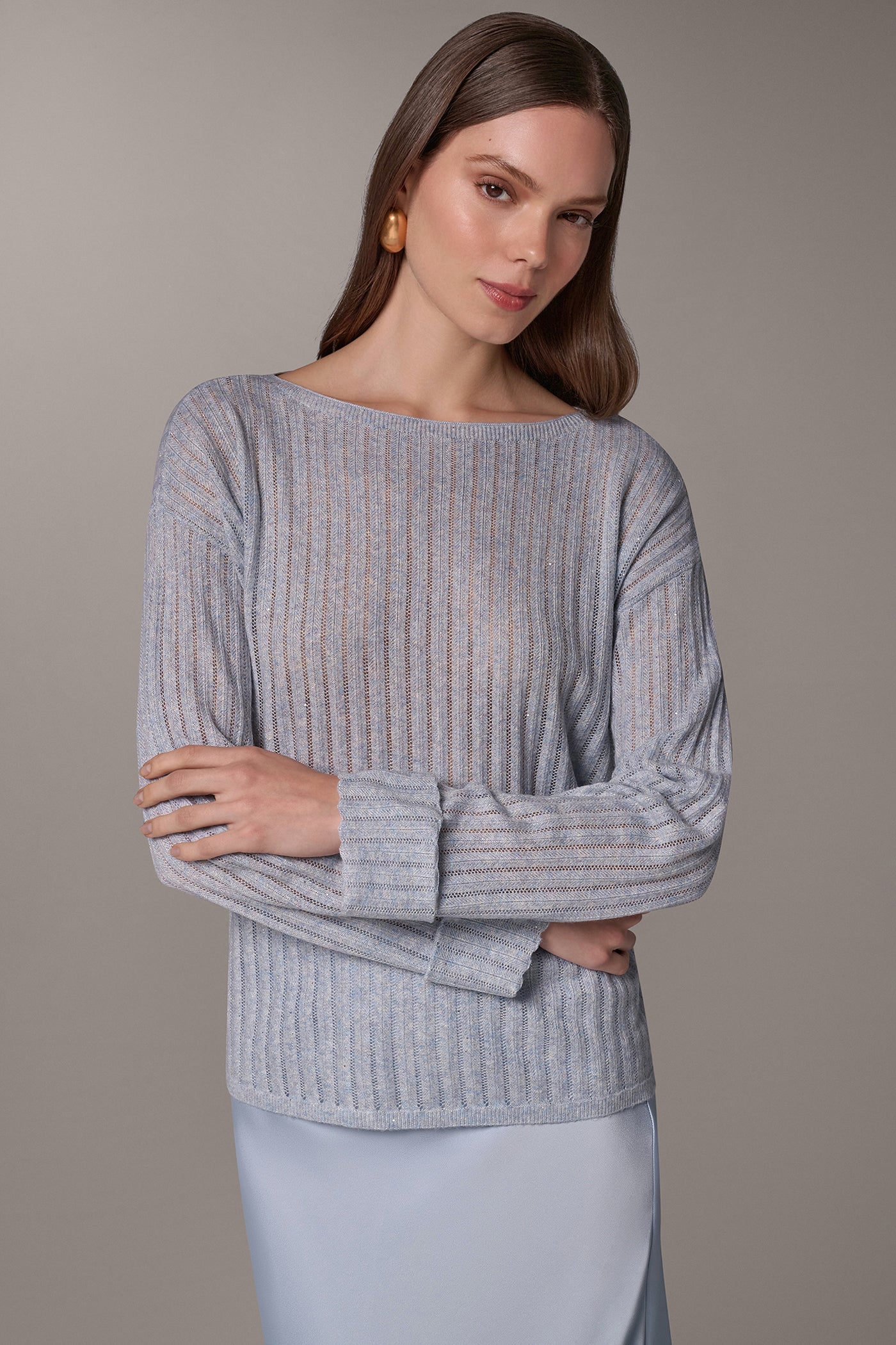 METALLIC BOAT-NECK SWEATER VIEW 1