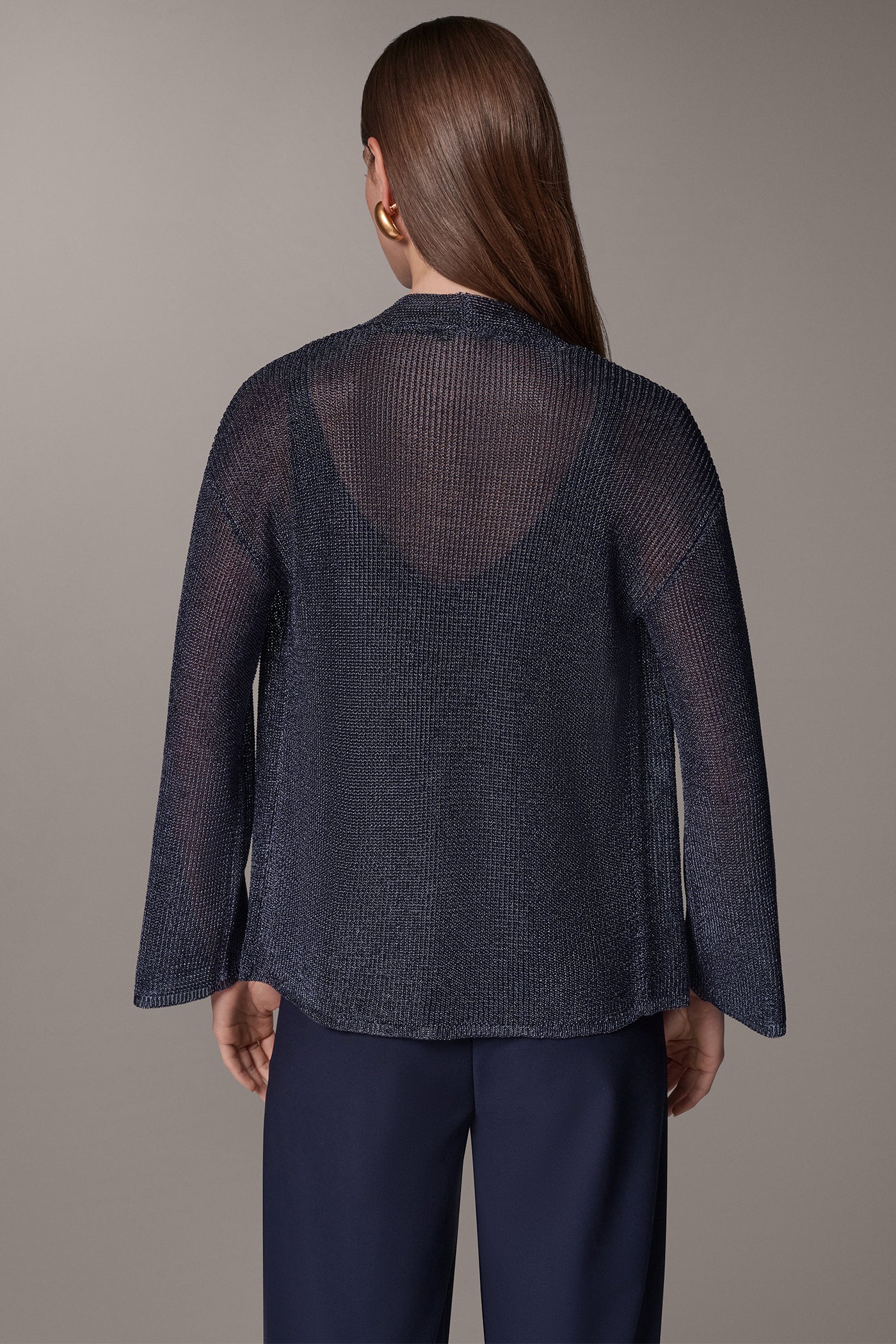METALLIC SHAKER-STITCH CARDIGAN VIEW 3
