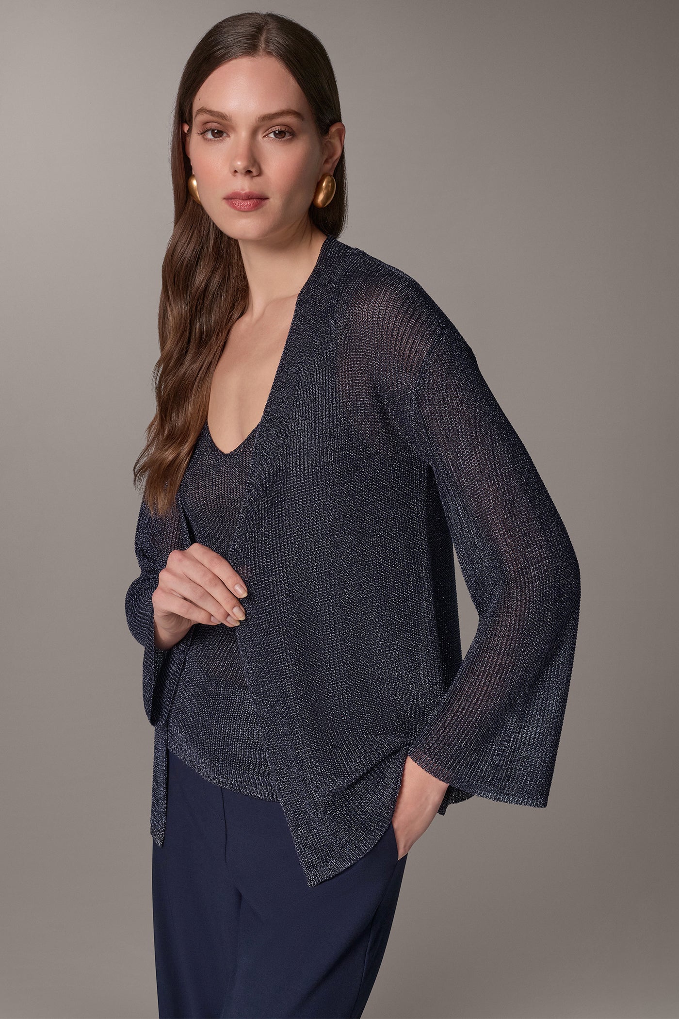 METALLIC SHAKER-STITCH CARDIGAN VIEW 4