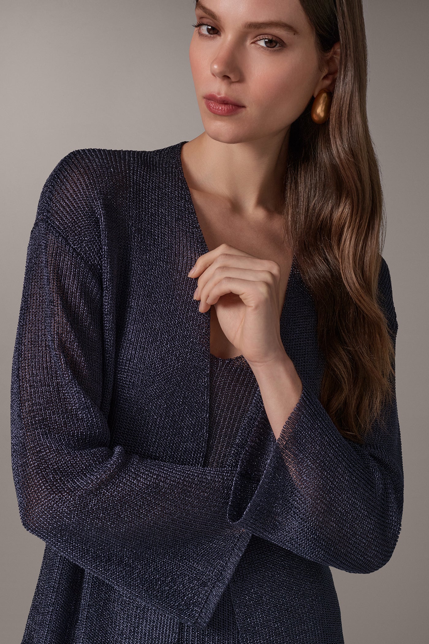 METALLIC SHAKER-STITCH CARDIGAN VIEW 2