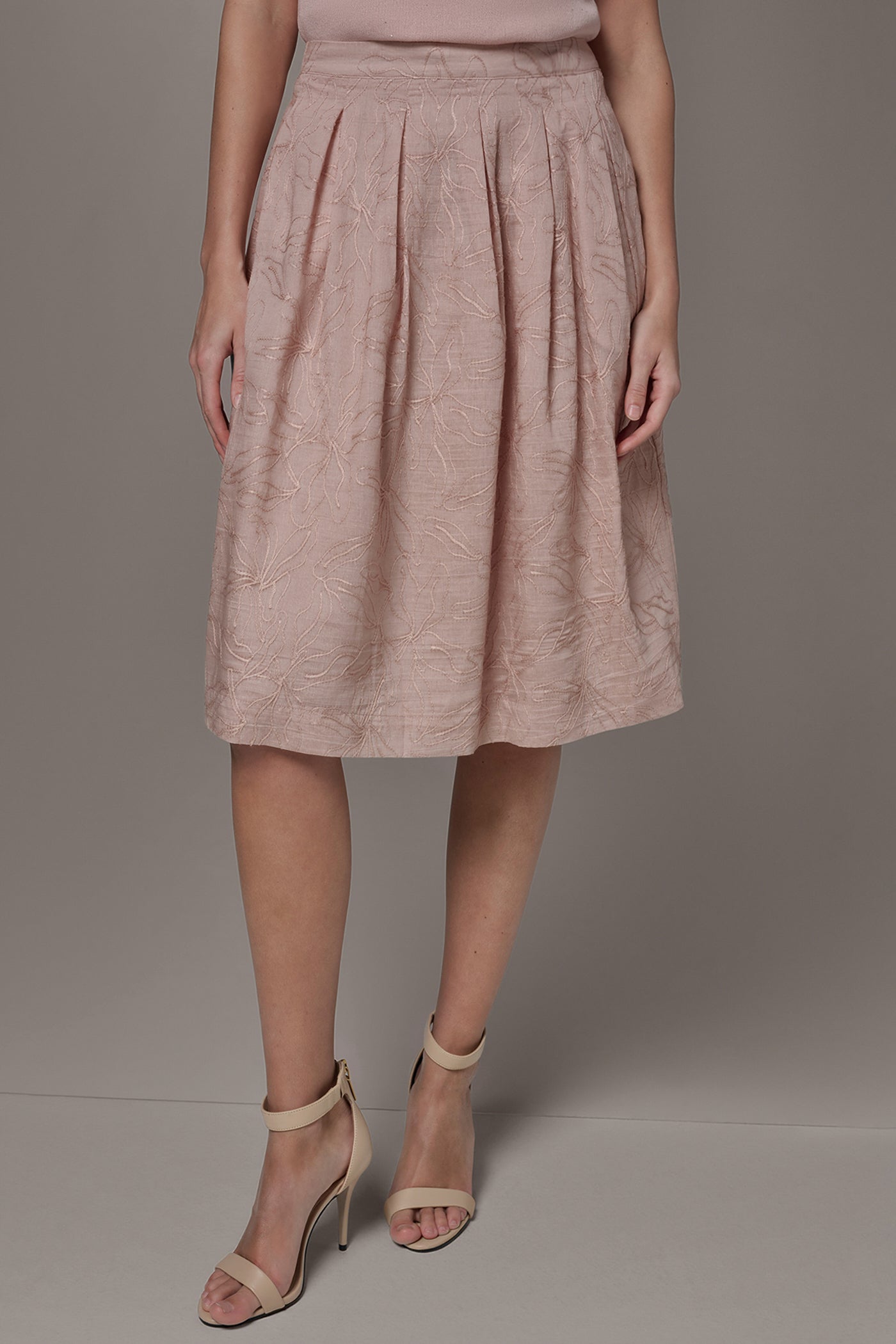 FLORAL EMBROIDERED PLEATED A-LINE SKIRT | View 1 | Skirts