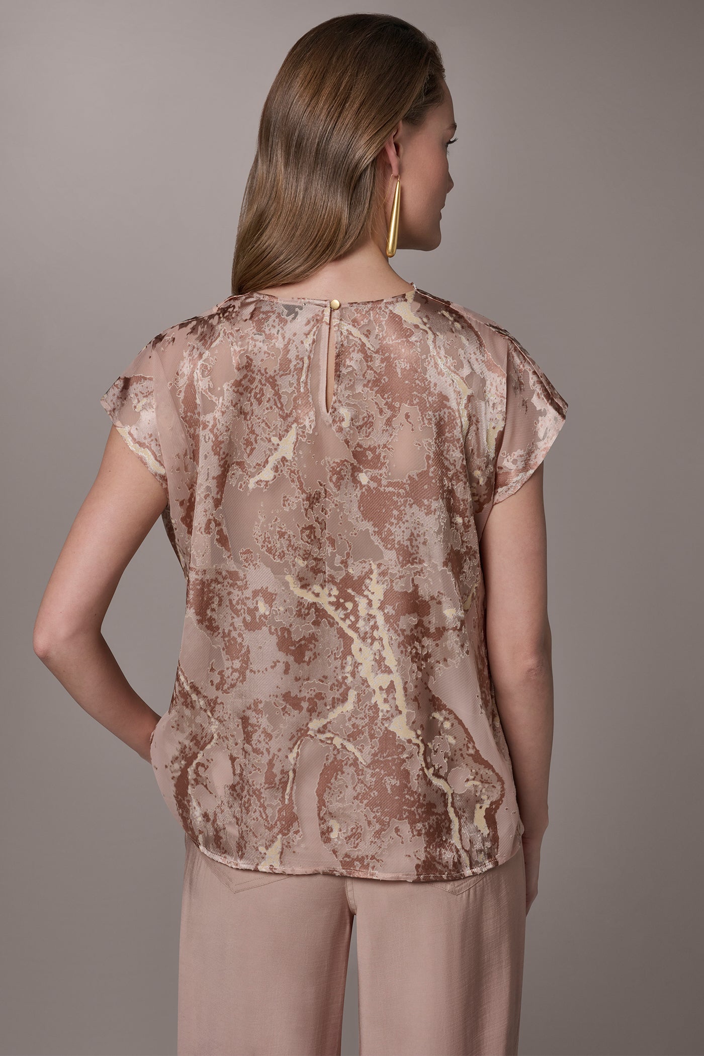 METALLIC BURNOUT BLOUSE | View 2 | Joan Edit