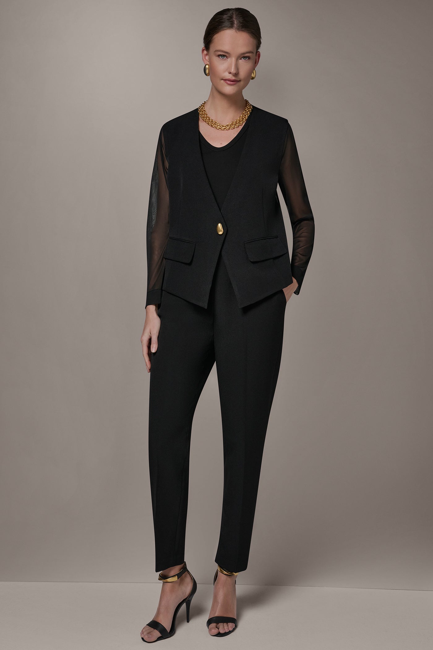 CHIFFON PANELED ONE BUTTON JACKET VIEW 7 | New clothing