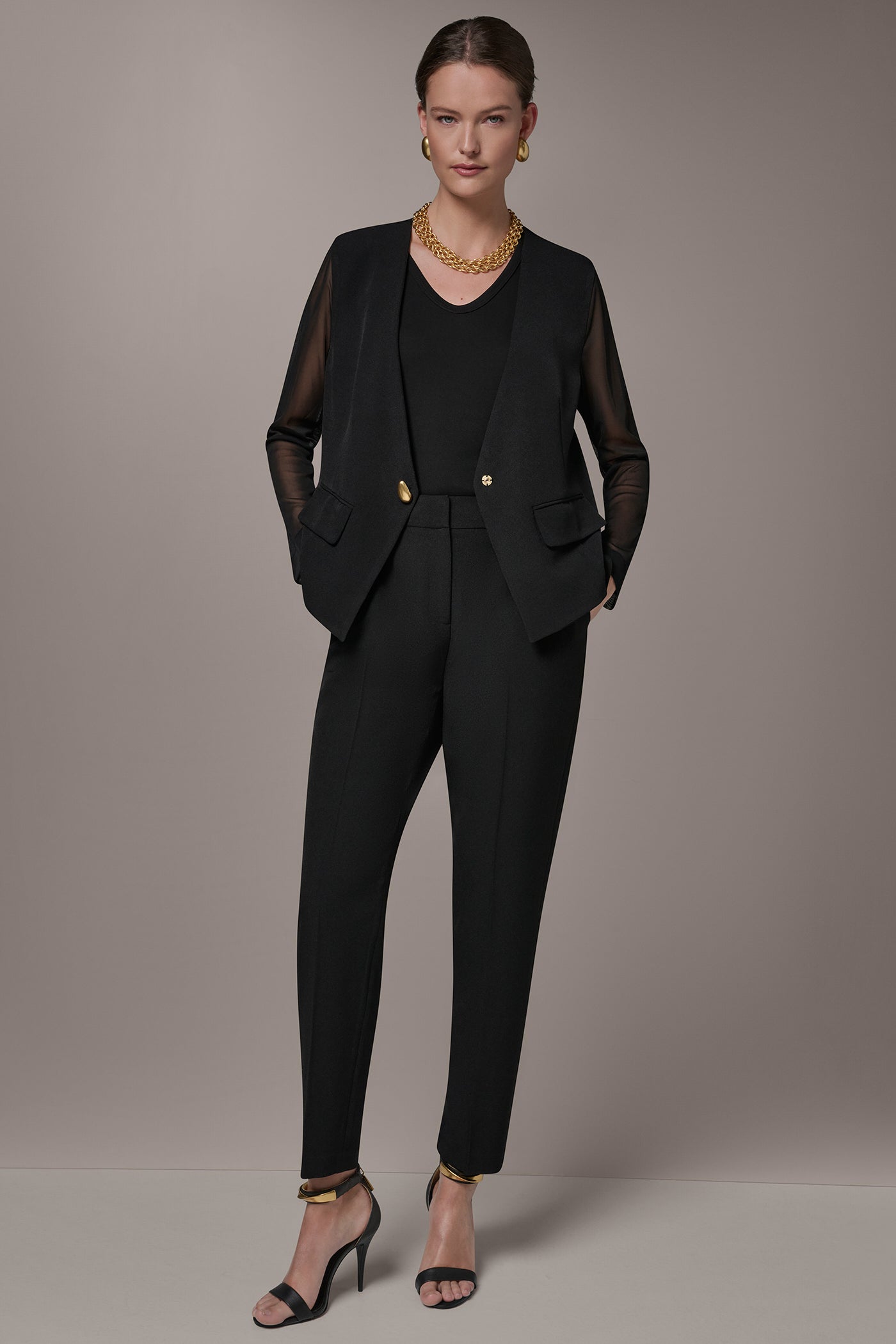 CHIFFON PANELED ONE BUTTON JACKET VIEW 8 | New clothing