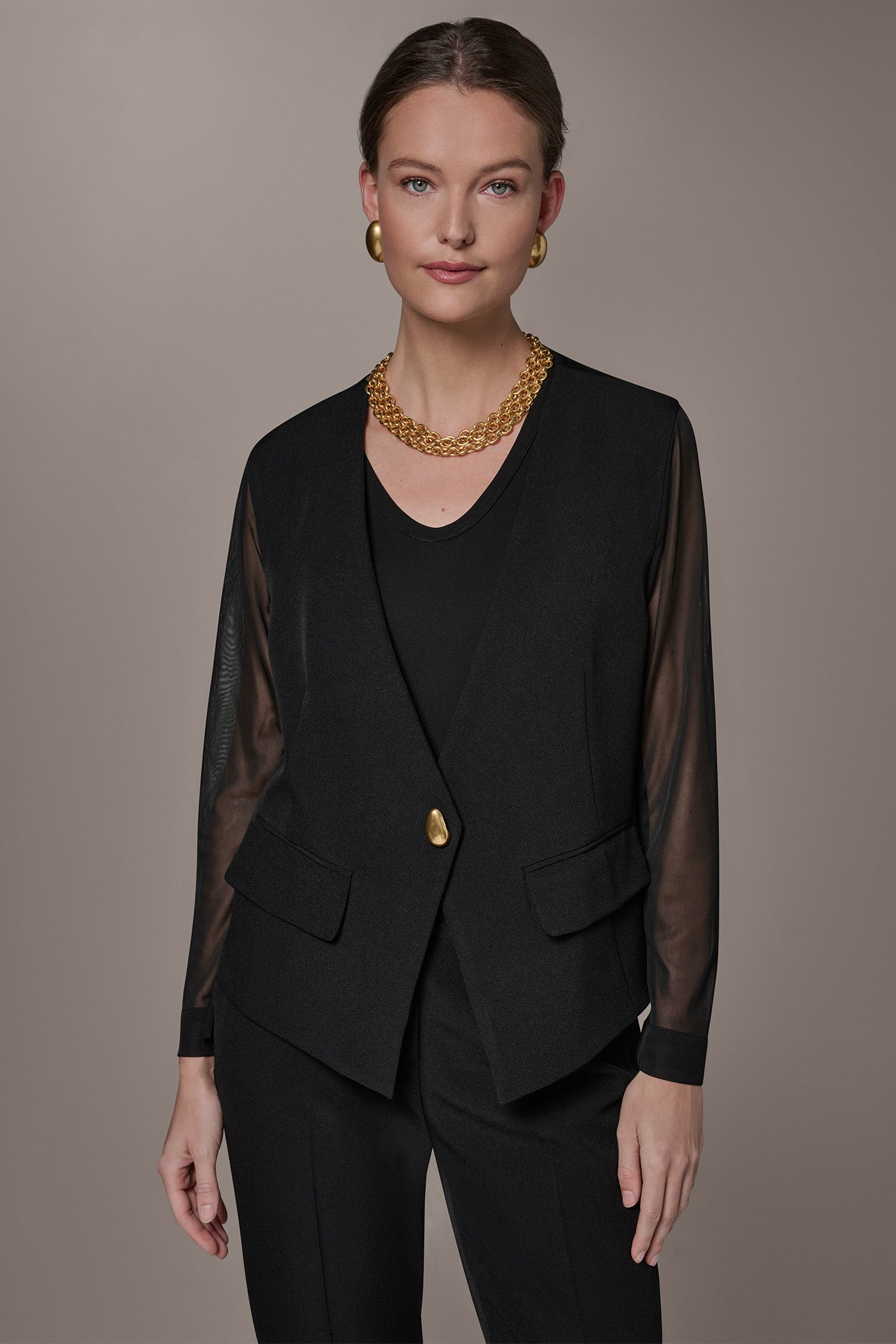 CHIFFON PANELED ONE BUTTON JACKET | View 1 | New clothing