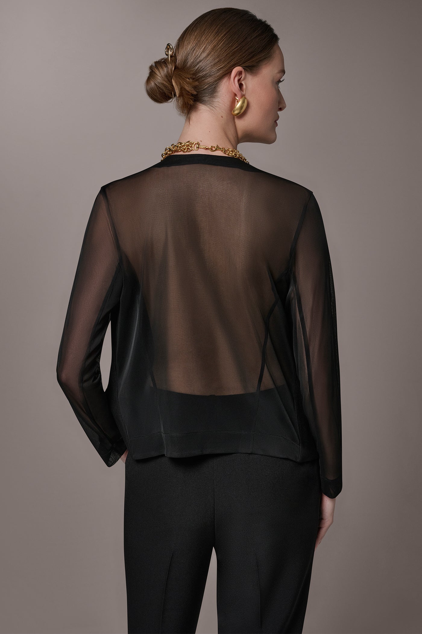 CHIFFON PANELED ONE BUTTON JACKET | View 2 | New clothing