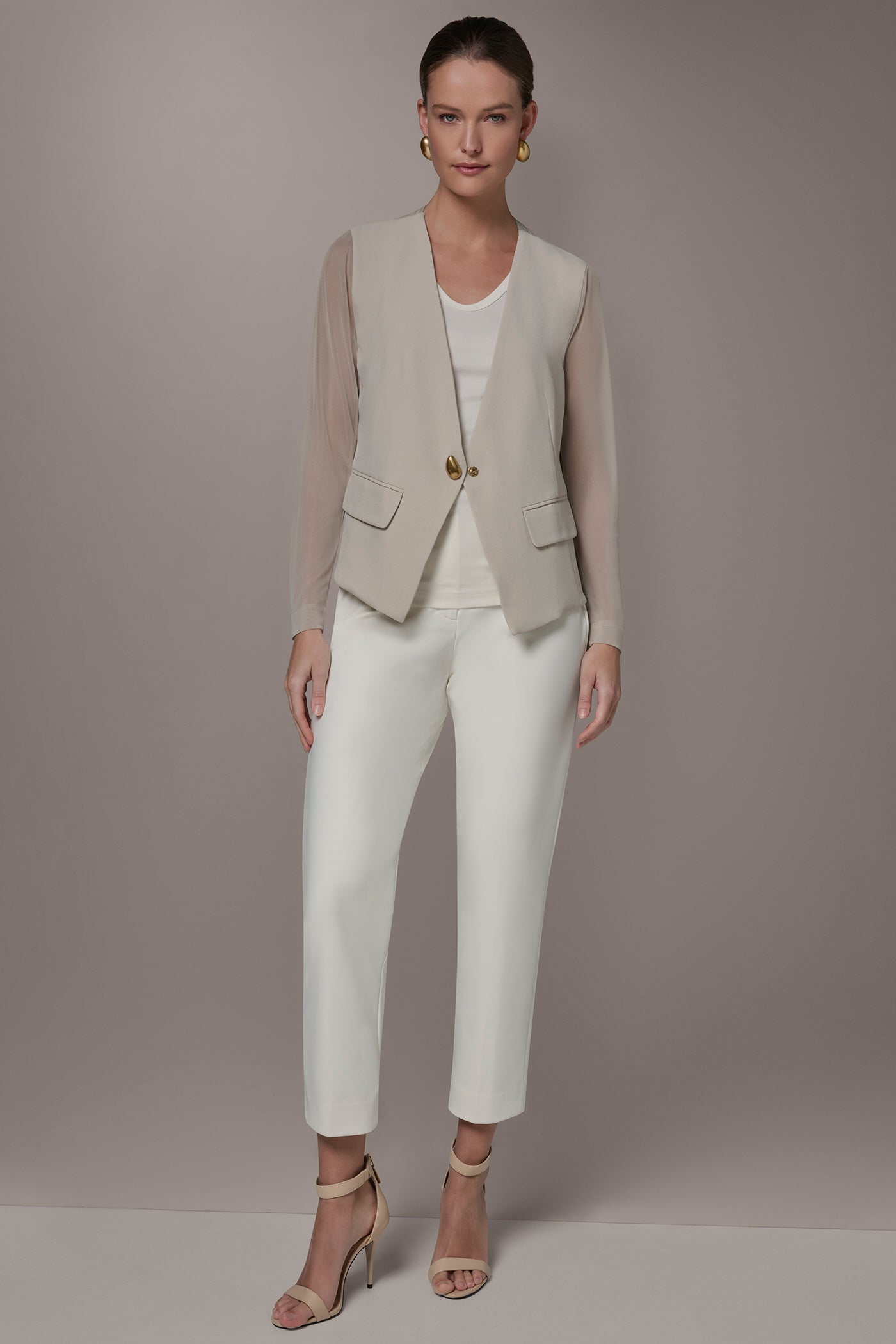 CHIFFON PANELED ONE BUTTON JACKET VIEW 7 | Blazers & Vests
