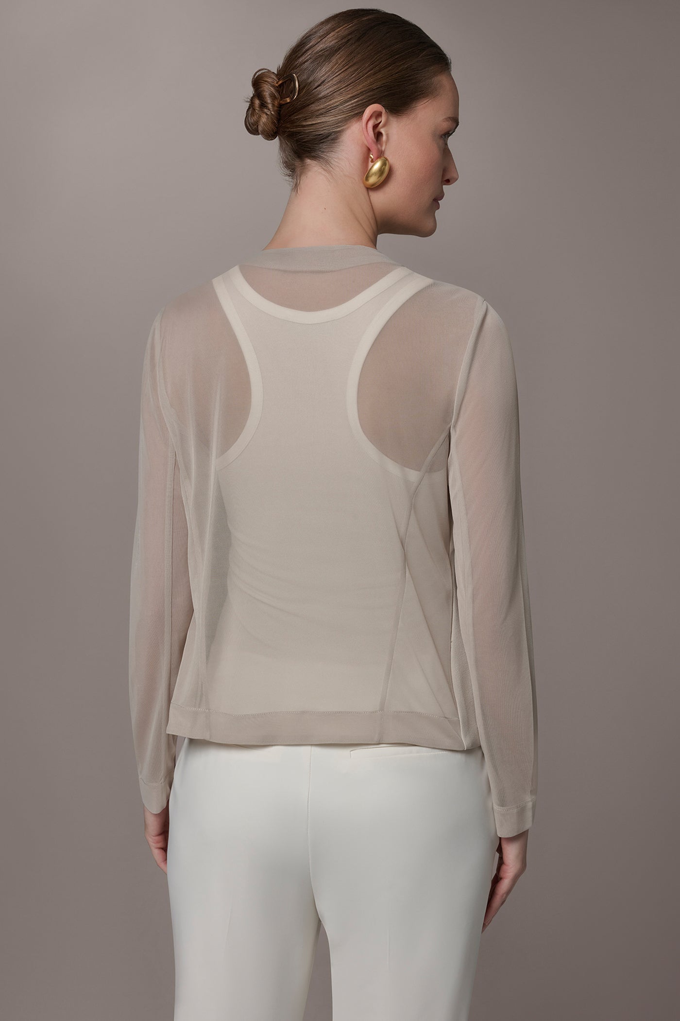 CHIFFON PANELED ONE BUTTON JACKET | View 2 | Blazers & Vests