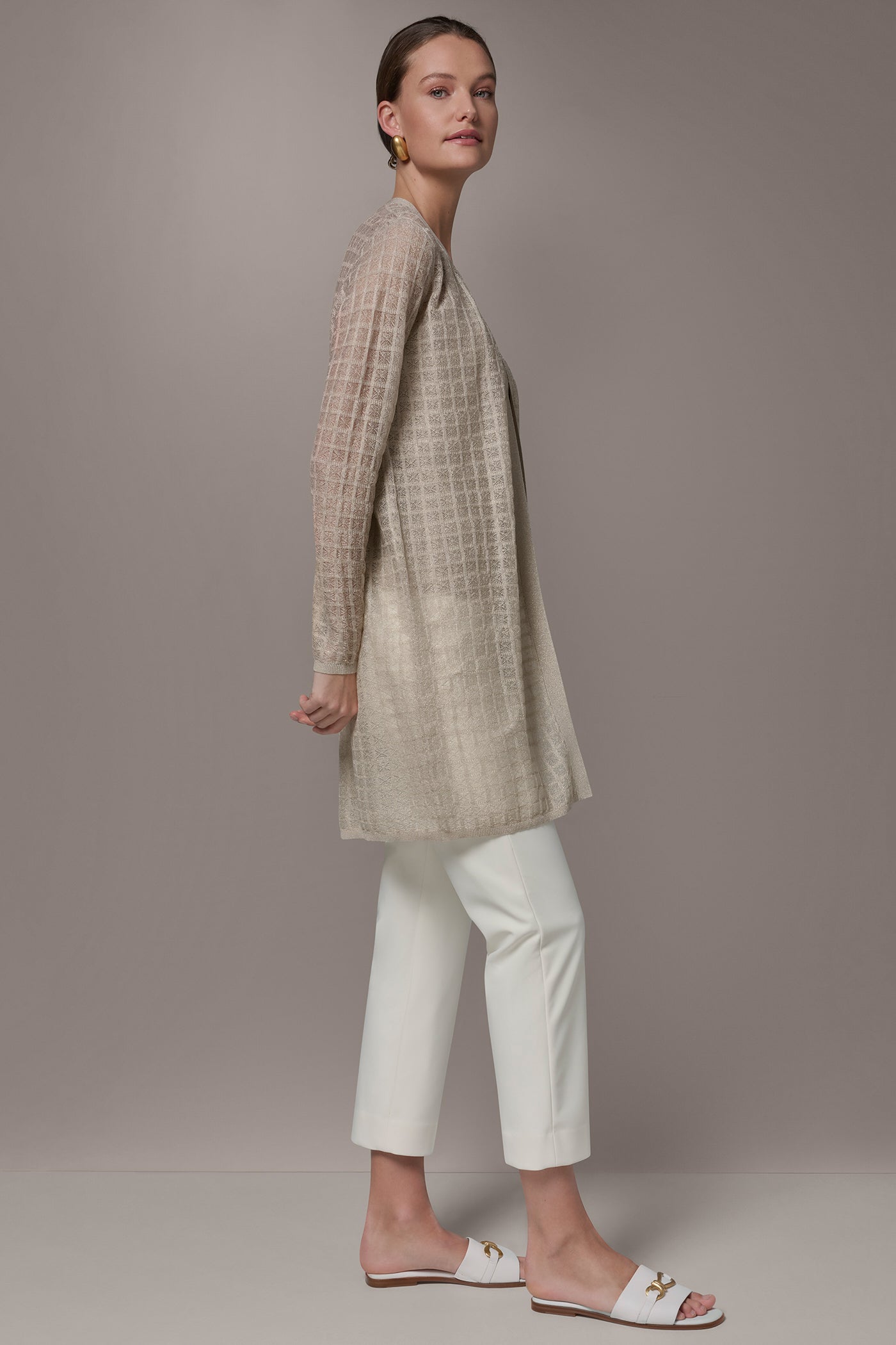 LONG GRID STITCH CARDIGAN VIEW 3 | Clothing