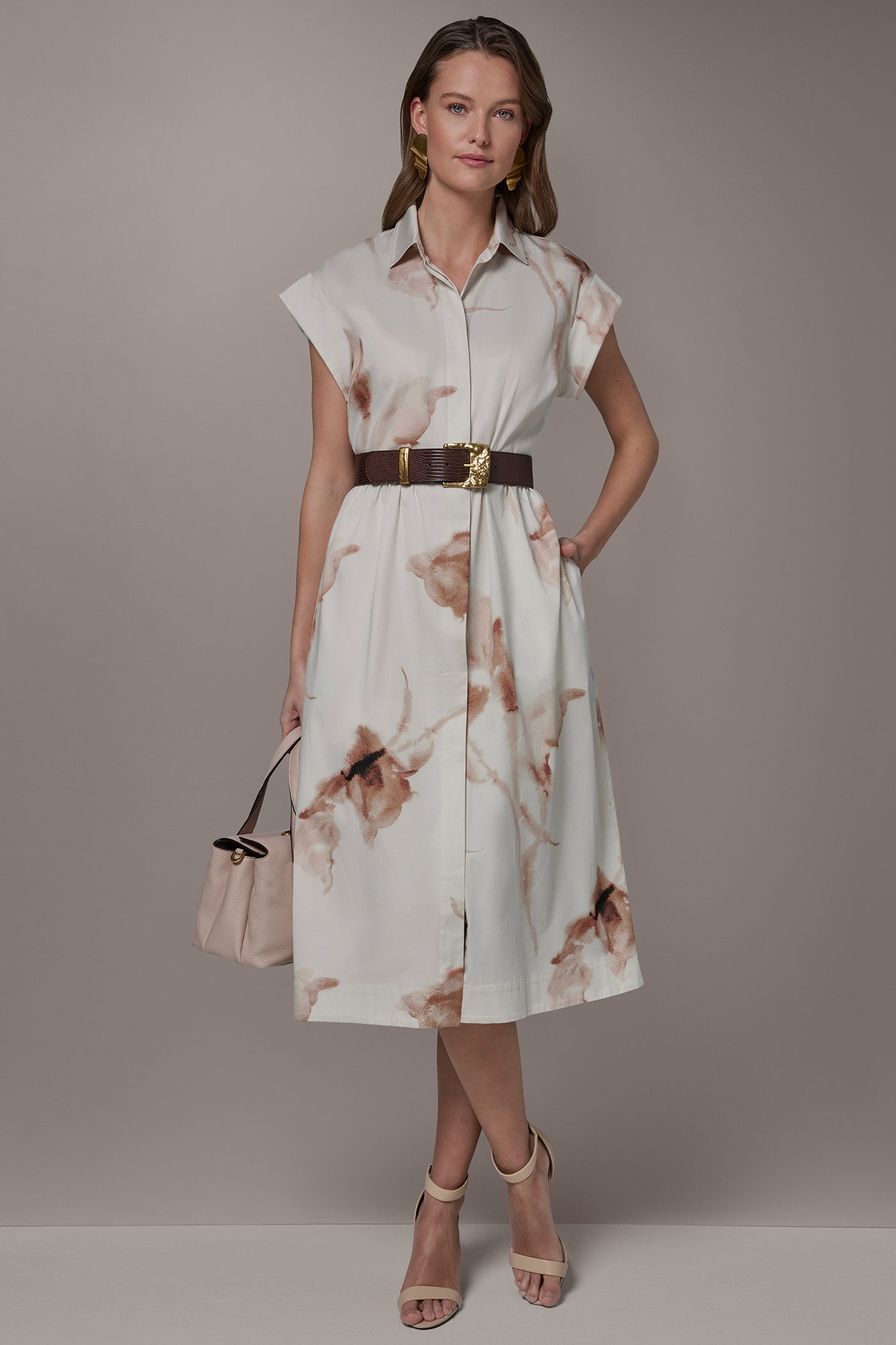 donna karan cotton midi shirt dress Donna Karan Women's Cotton-Sateen Midi Shirt Dress in Bimini Multi Pink, Size 4