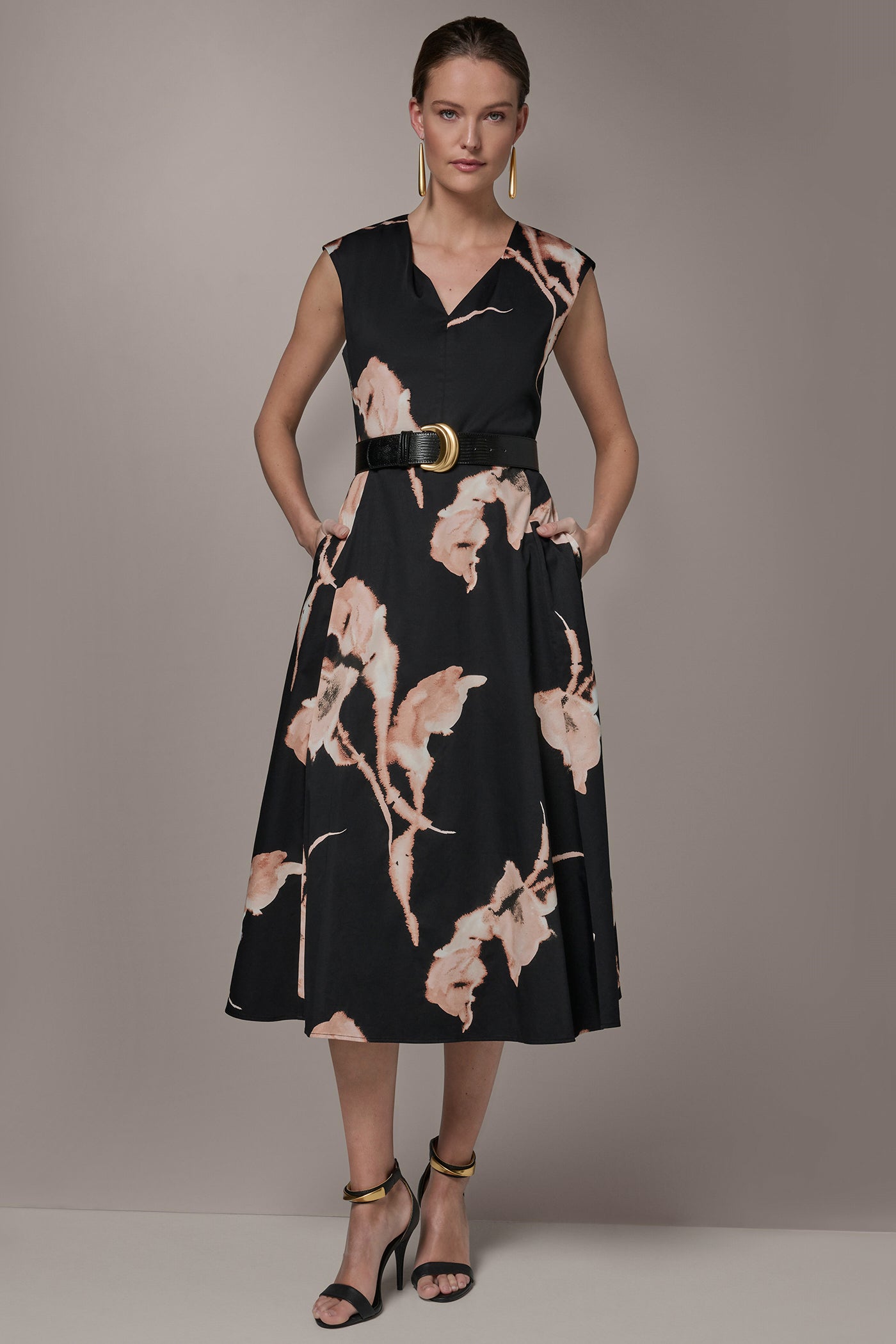 Donna Karan Women's Cotton-Sateen Floral Midi Dress in Black Multi Donna Karan Women's Cotton-Sateen Floral Midi Dress in Black Multi