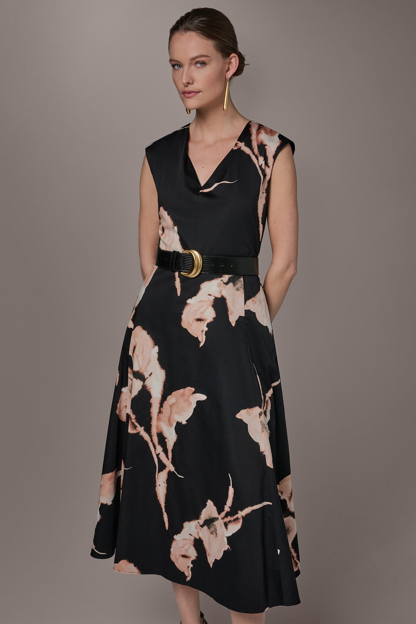 Cotton Sateen Floral Midi Dress | Fit and Flare