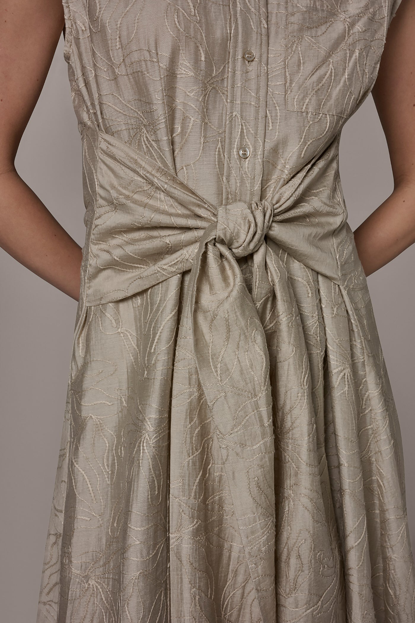 EMBROIDERED TIE-FRONT MIDI DRESS VIEW 5 | New Arrivals