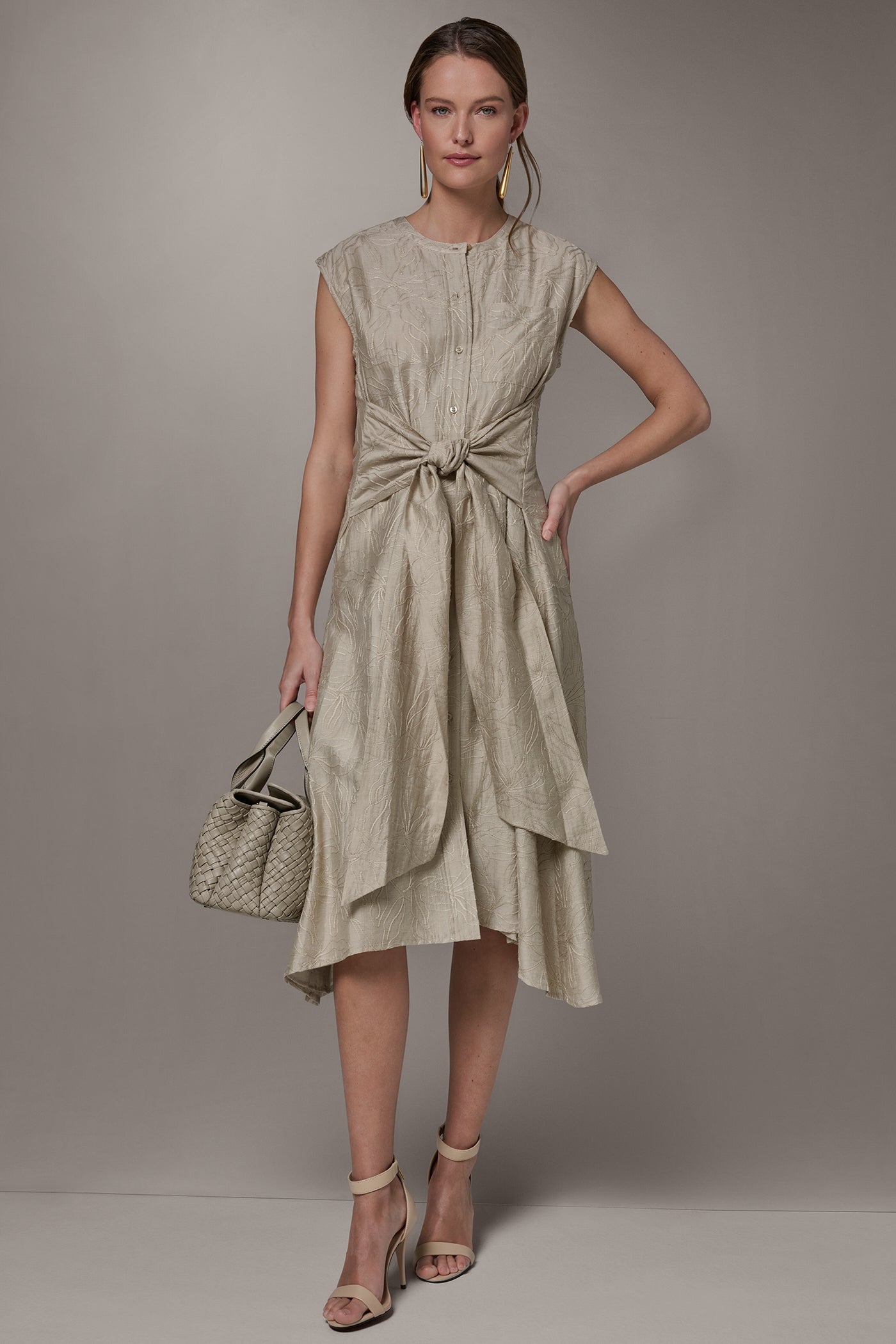 EMBROIDERED TIE-FRONT MIDI DRESS VIEW 7 | New Arrivals