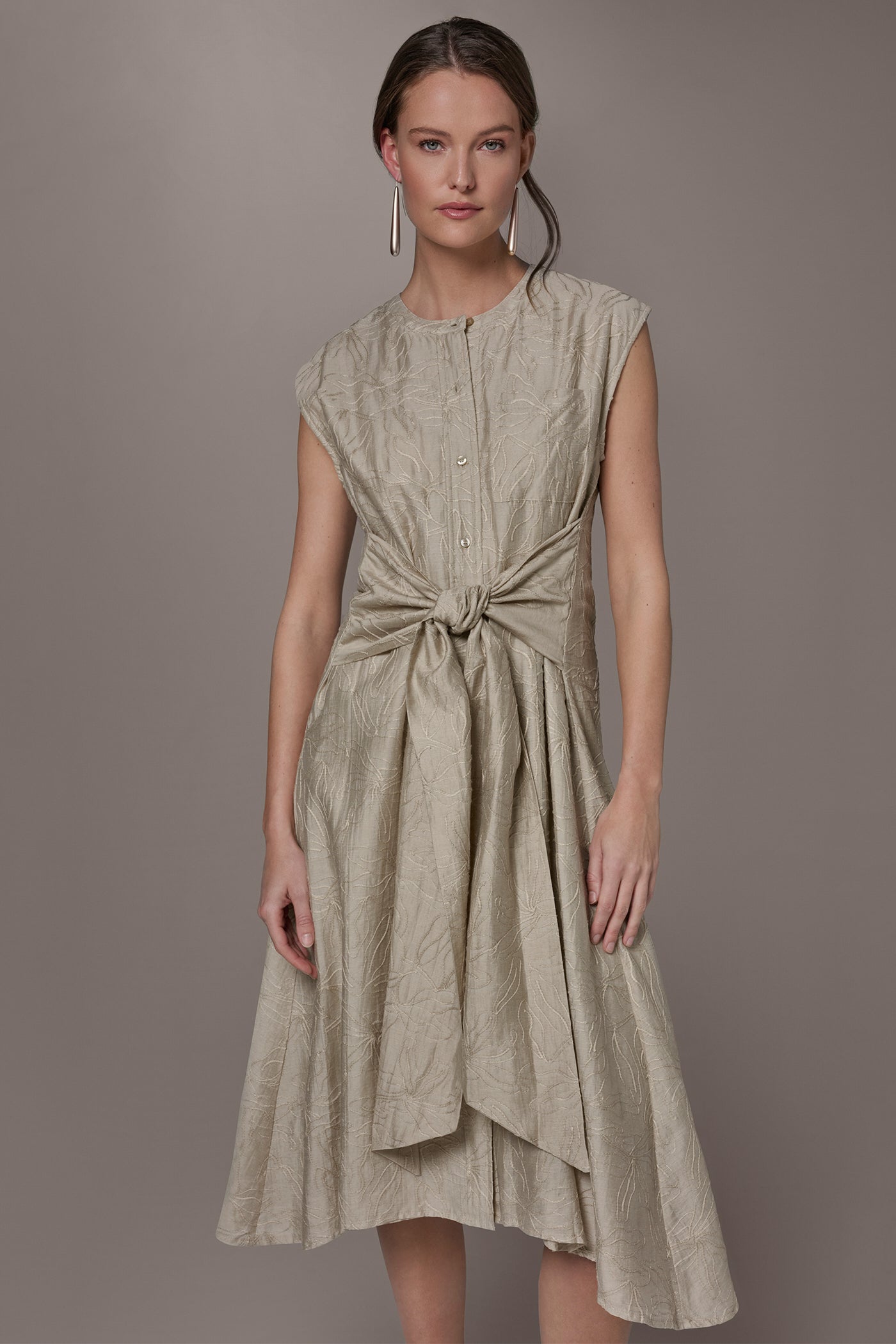 EMBROIDERED TIE-FRONT MIDI DRESS VIEW 6 | New Arrivals