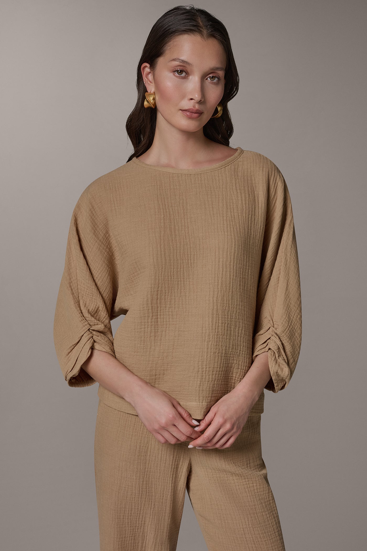 3/4 SLEEVE TWIST CUFF BLOUSE | View 1 | Donna Karan Weekend Tops