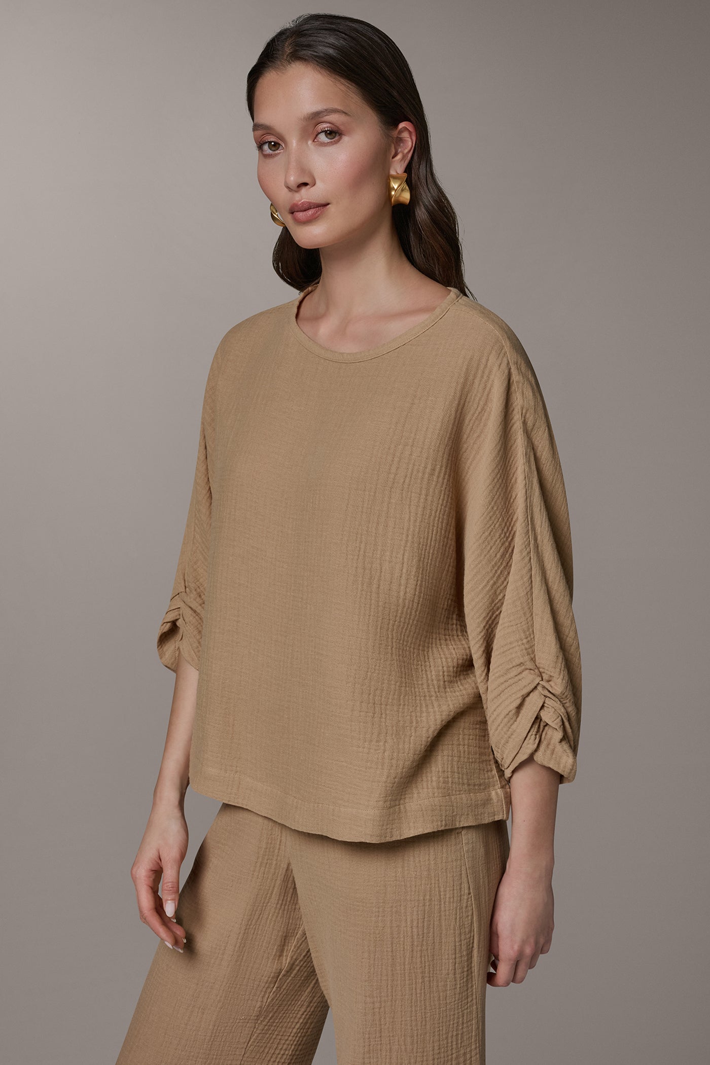 3/4 SLEEVE TWIST CUFF BLOUSE VIEW 4 | Donna Karan Weekend Tops