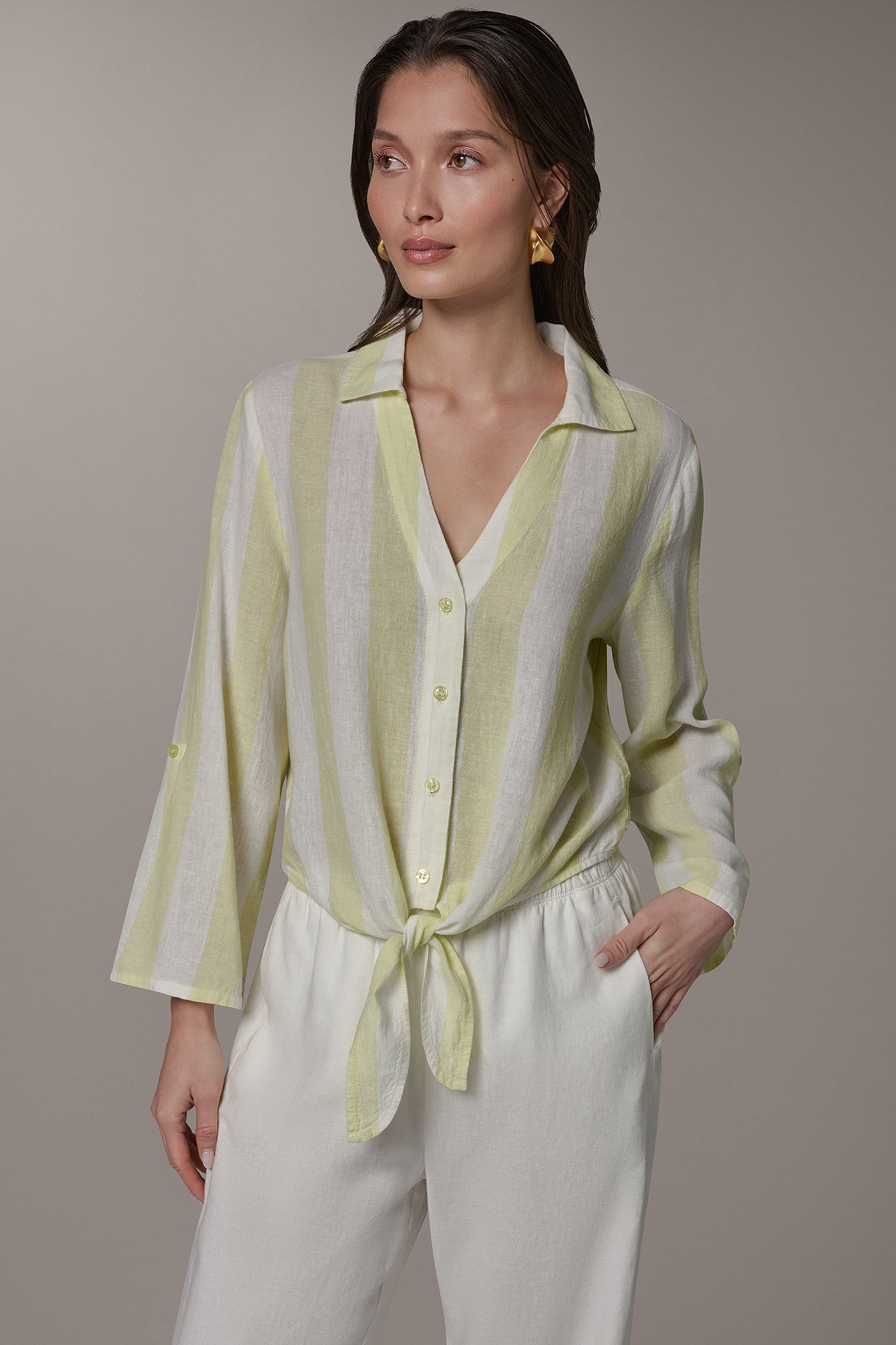 LONG SLEEVE TIE-FRONT BLOUSE VIEW 7 | Donna Karan Weekend
