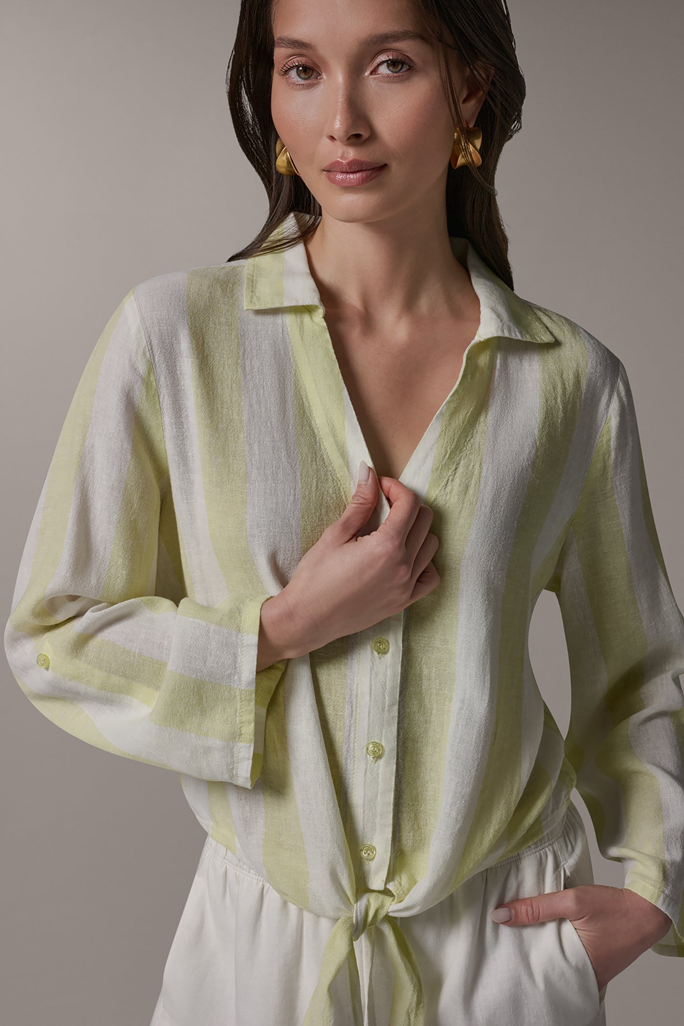 LONG SLEEVE TIE-FRONT BLOUSE VIEW 4 | Donna Karan Weekend