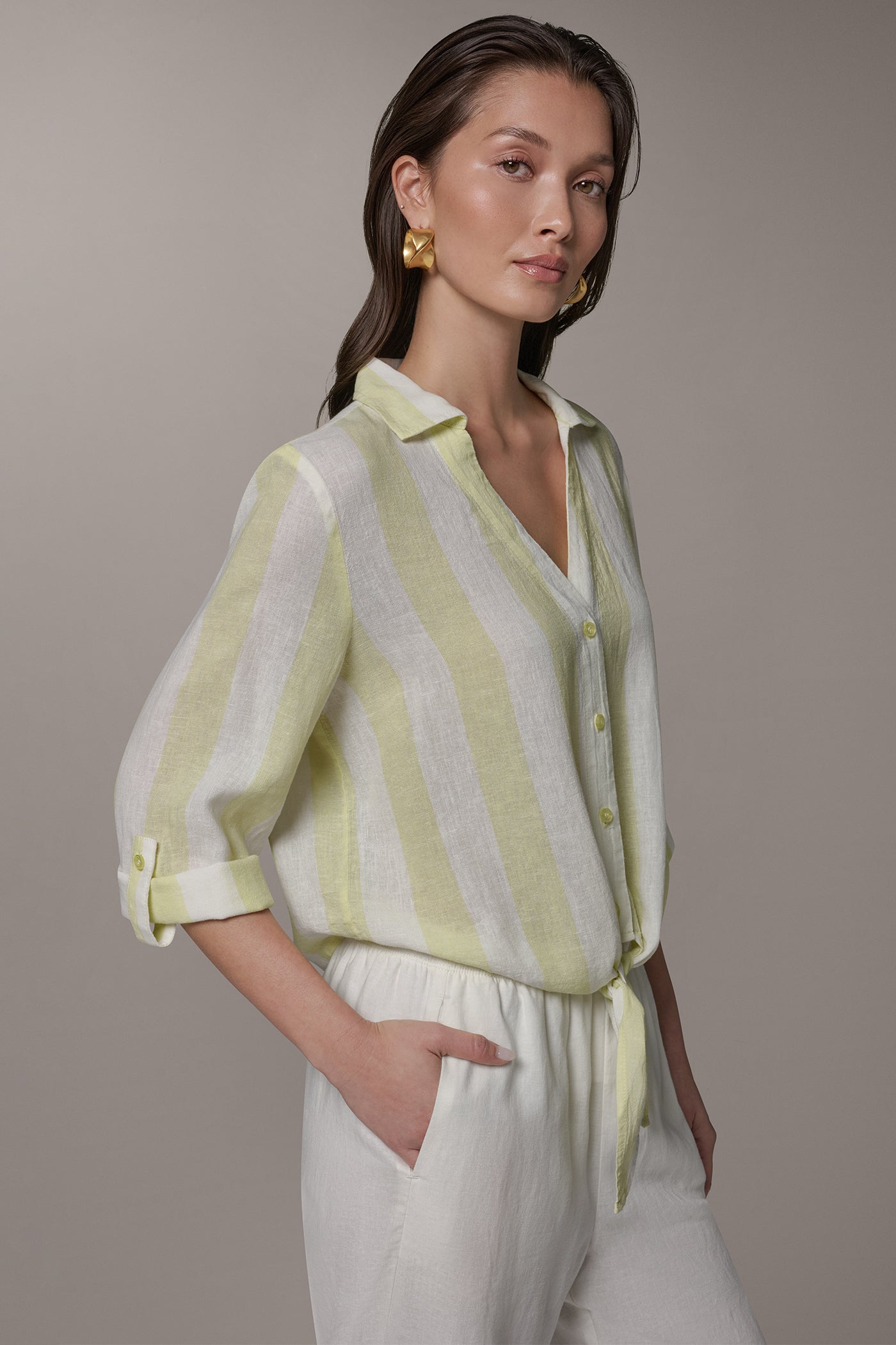 LONG SLEEVE TIE-FRONT BLOUSE VIEW 3 | Donna Karan Weekend