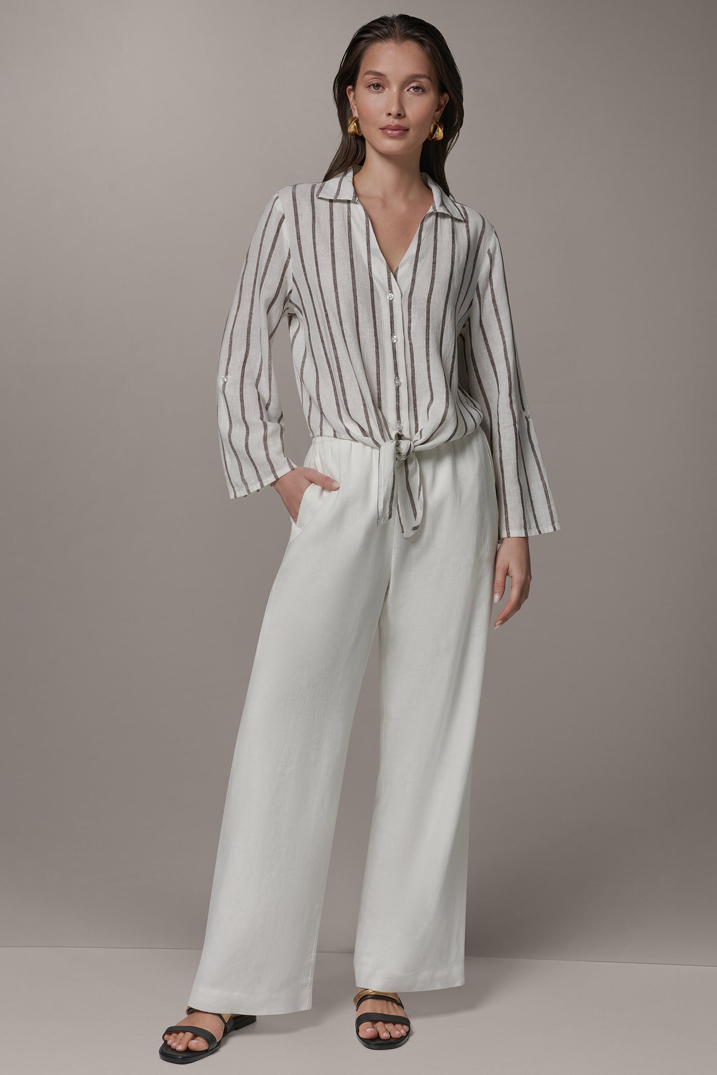 LONG SLEEVE TIE-FRONT BLOUSE VIEW 7 | Donna Karan Weekend Tops