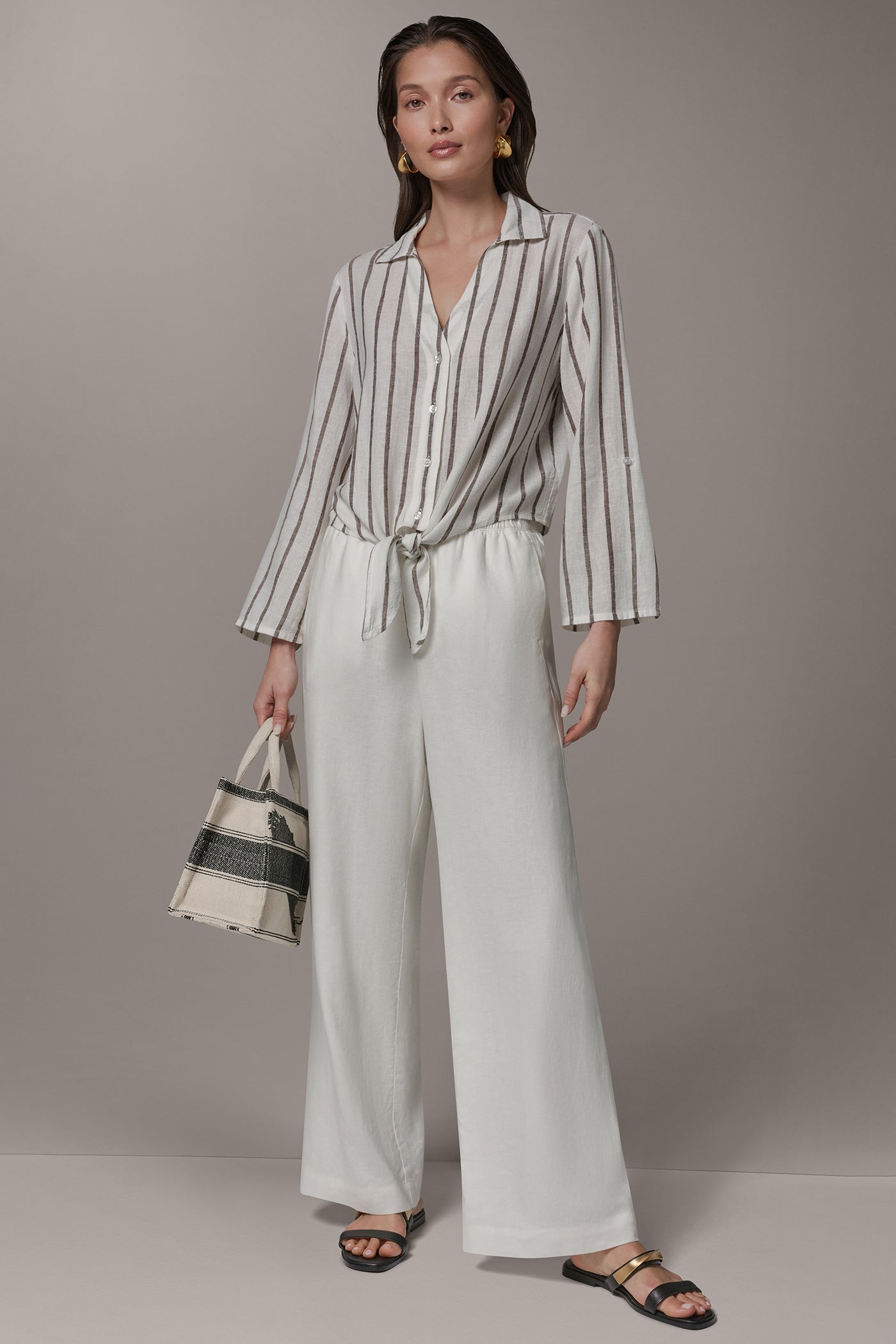 LONG SLEEVE TIE-FRONT BLOUSE VIEW 8 | Donna Karan Weekend Tops