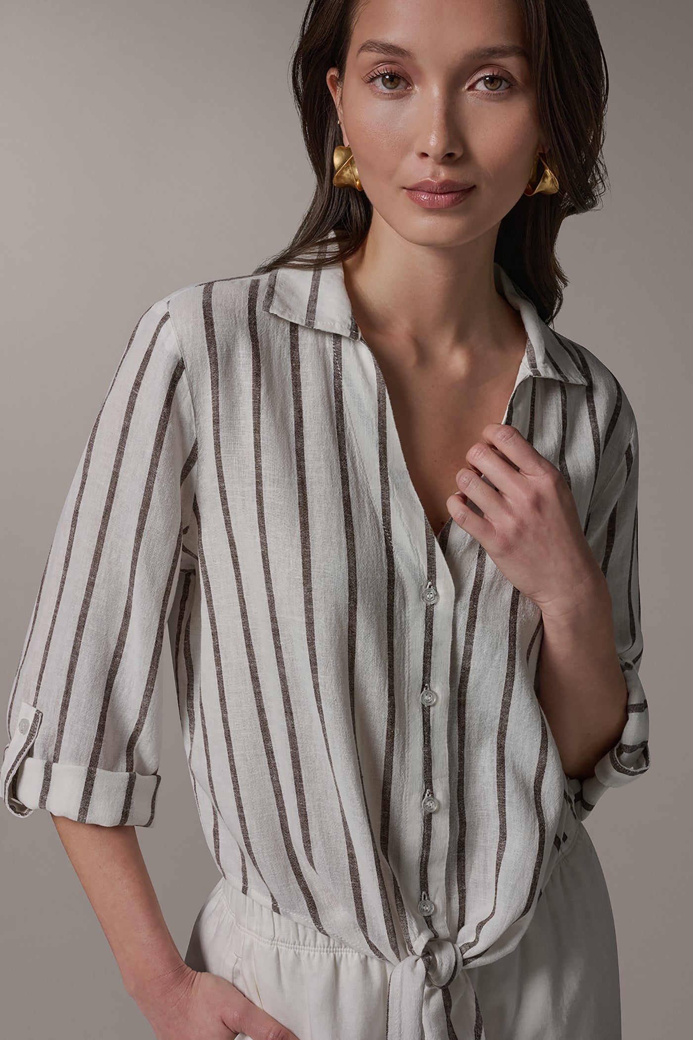 LONG SLEEVE TIE-FRONT BLOUSE VIEW 4 | Donna Karan Weekend Tops