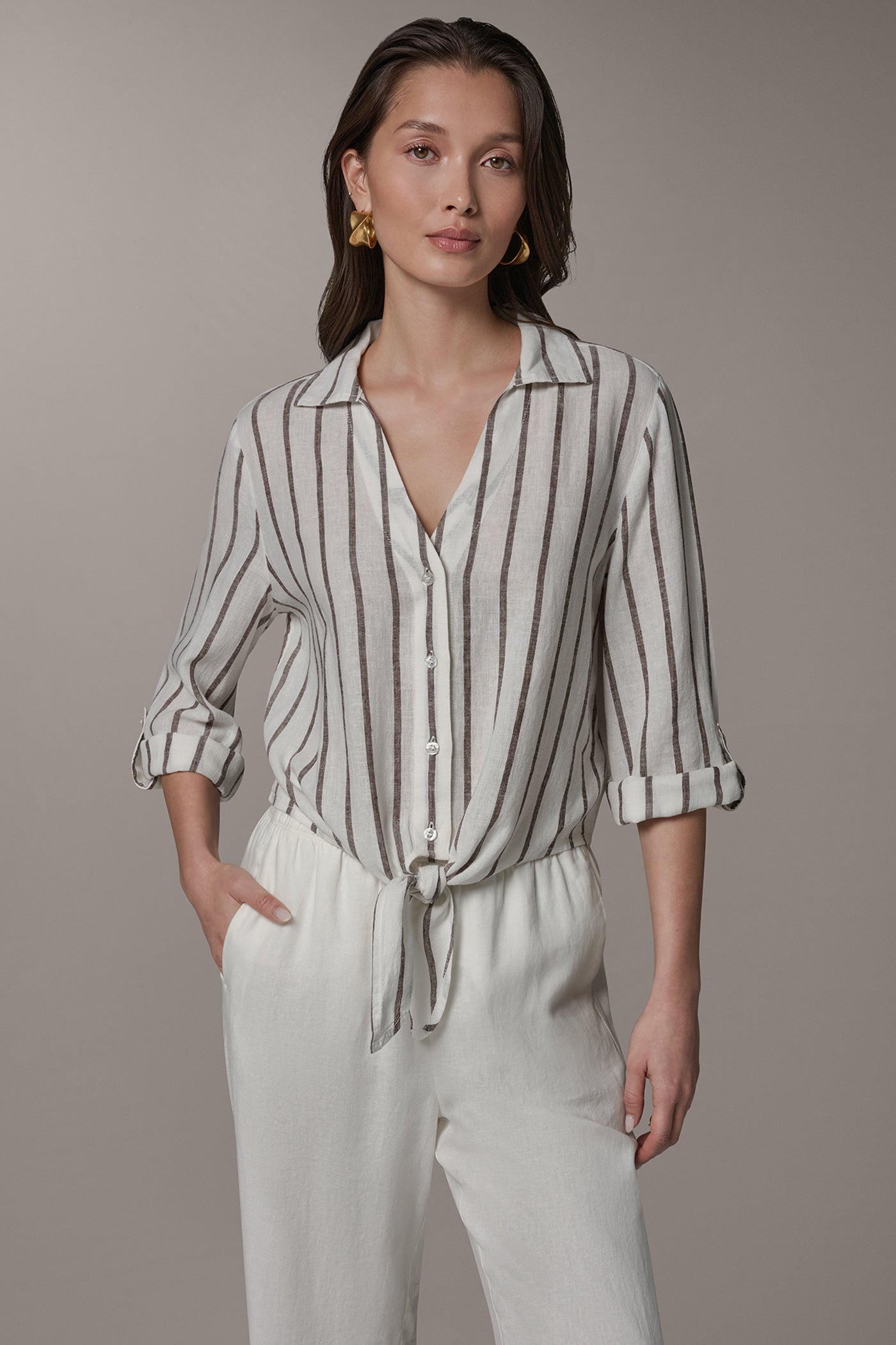 LONG SLEEVE TIE-FRONT BLOUSE | View 1 | Casual Collection