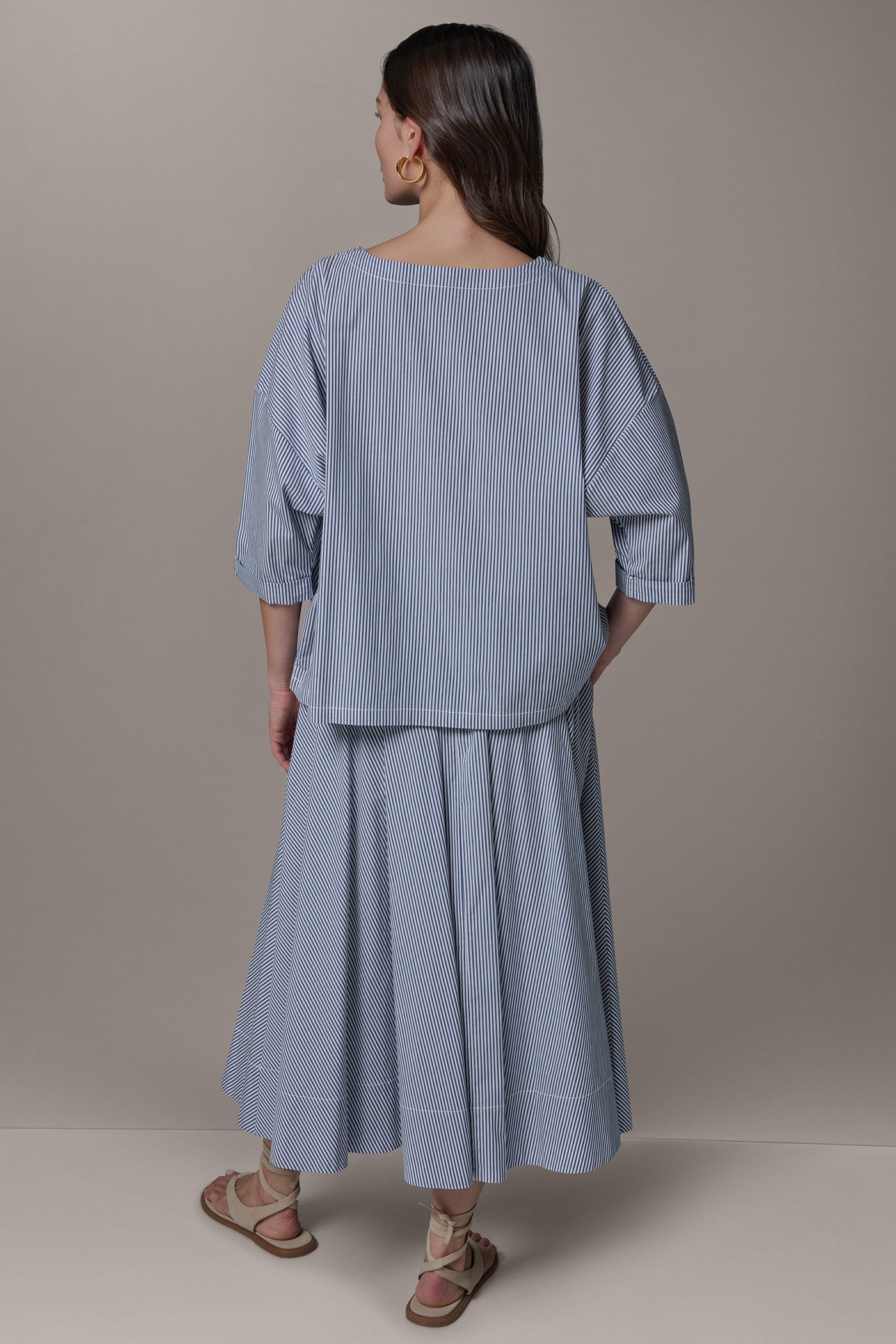 STRIPED 3/4 SLEEVE BOAT NECK BLOUSE VIEW 8 | Donna Karan Weekend Tops