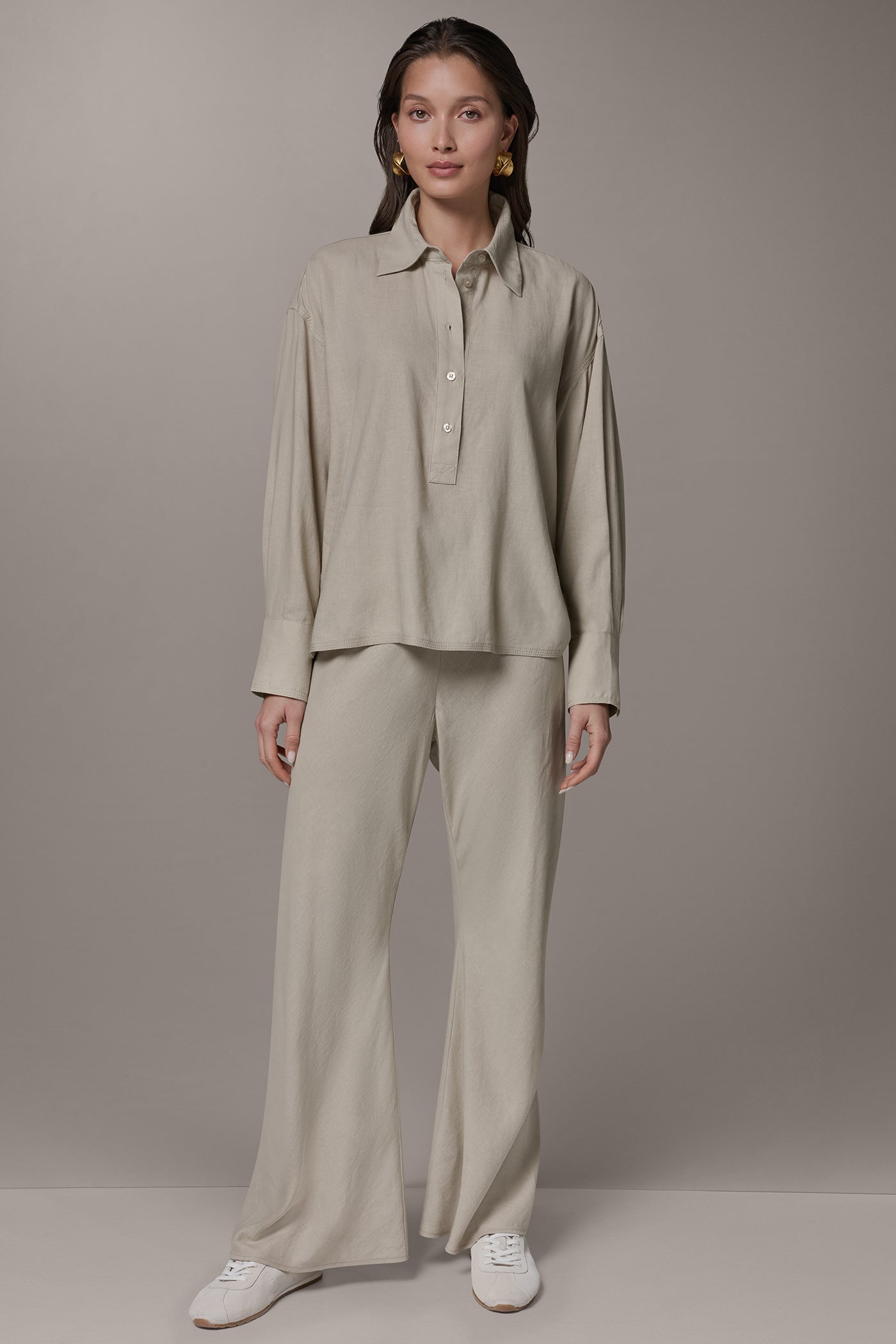 half and half dress shirt WIID Striped Contrast-Collar Tie-Neck Half Shirt, L