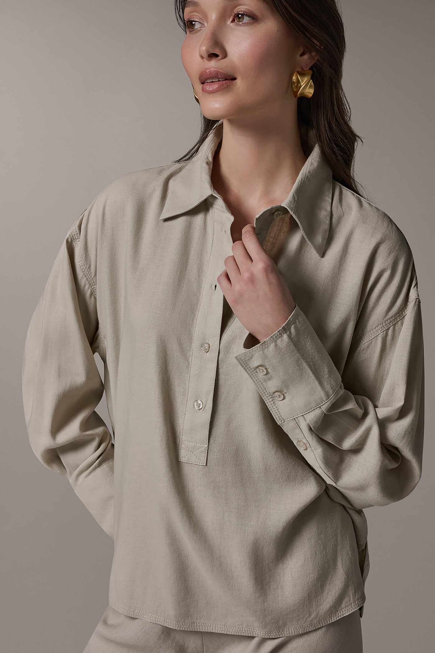 LONG SLEEVE HALF BUTTON BLOUSE (alternate view)