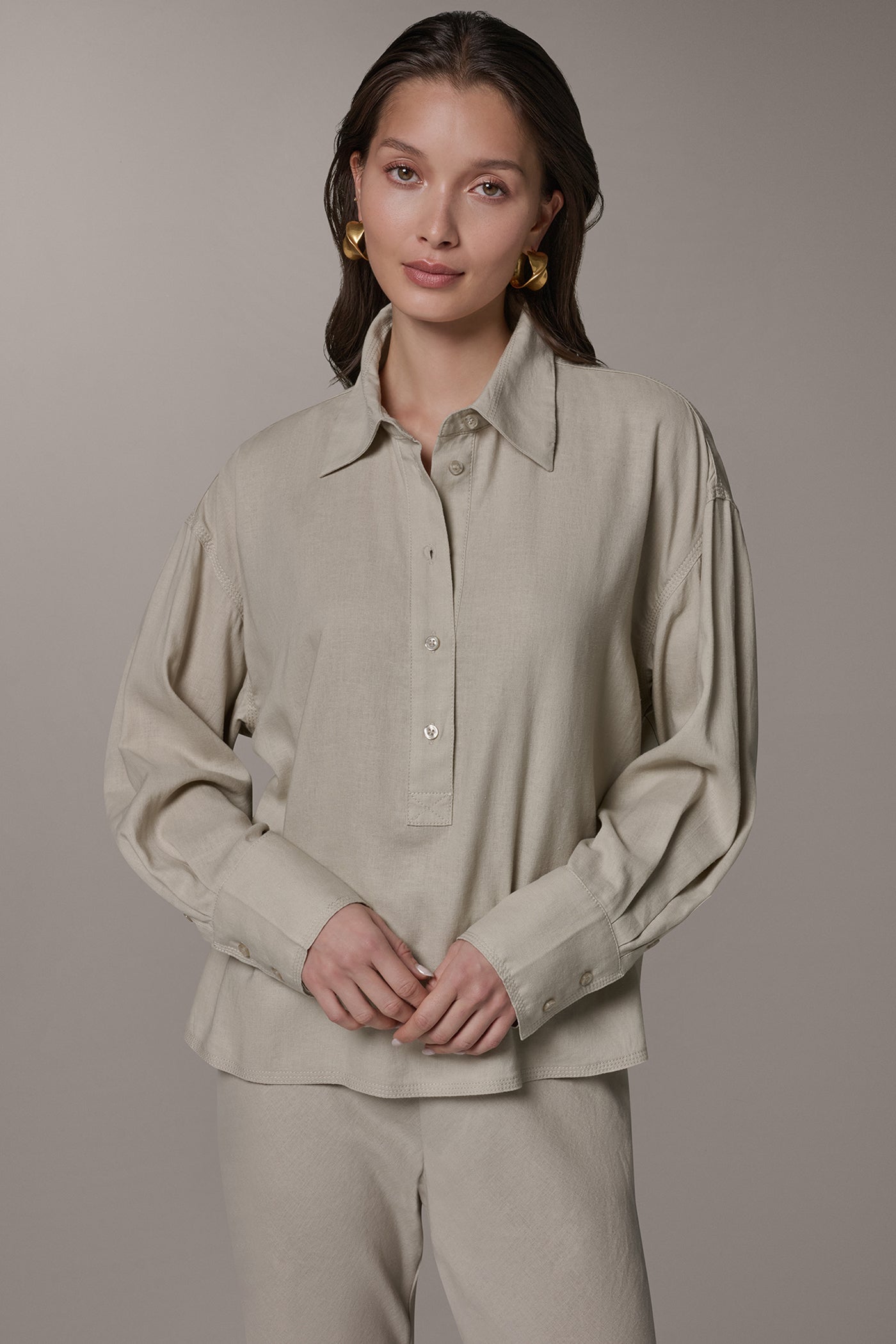 LONG SLEEVE 1/2 PLACKET BLOUSE | View 1 | New clothing