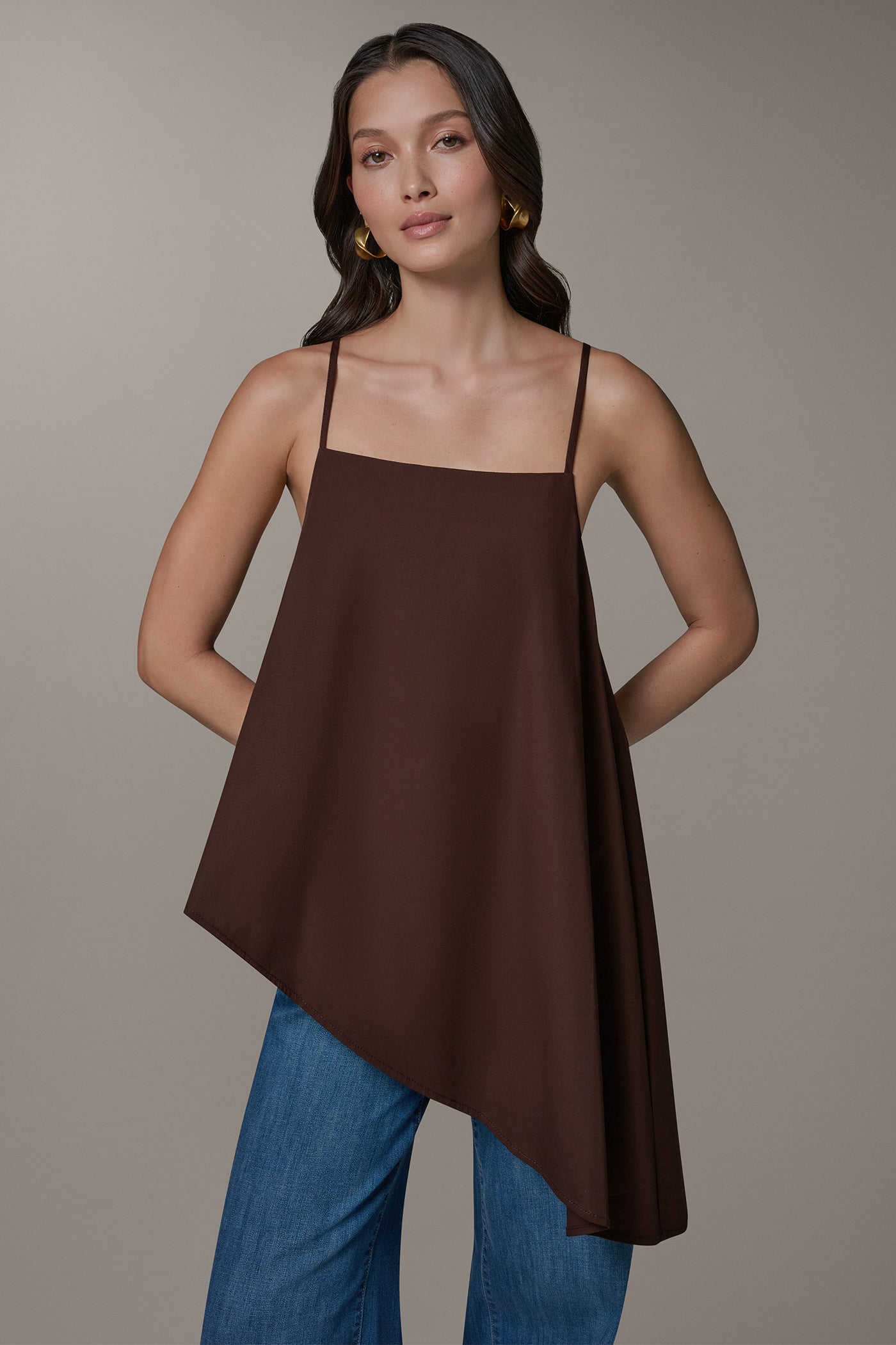 ASYMMETRICAL HEM TIE STRAP BLOUSE | View 1 | Clothing