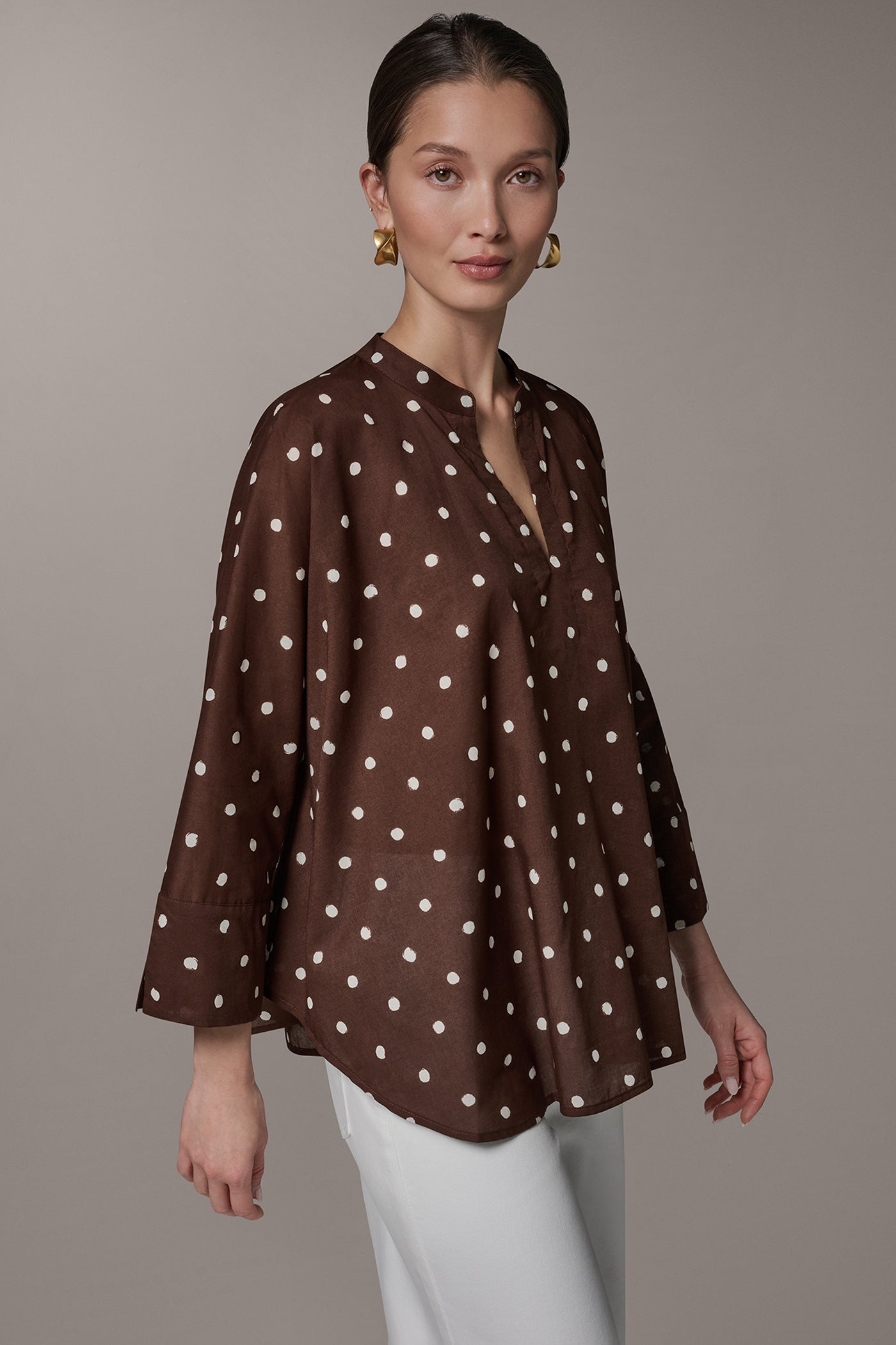 POLKA DOT LONG SLEEVE BLOUSE VIEW 3 | Donna Karan Weekend