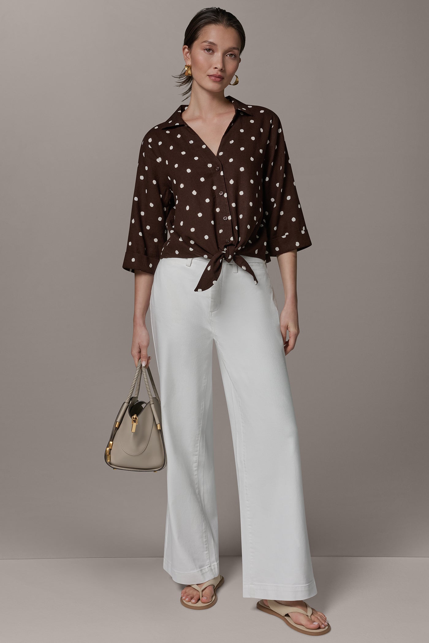 LONG SLEEVE TIE-FRONT BLOUSE VIEW 6 | Casual Collection