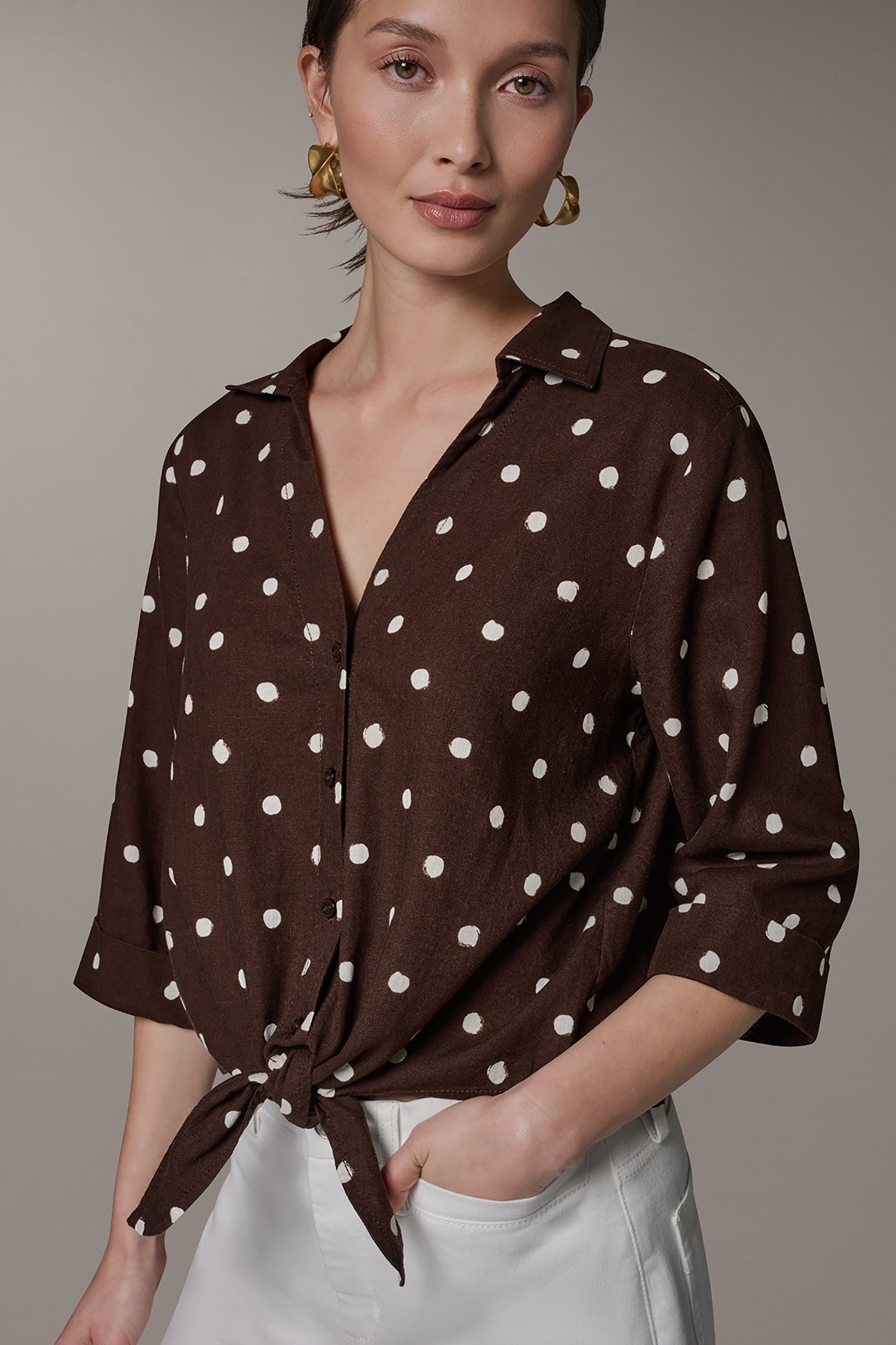 LONG SLEEVE TIE-FRONT BLOUSE VIEW 4 | Casual Collection