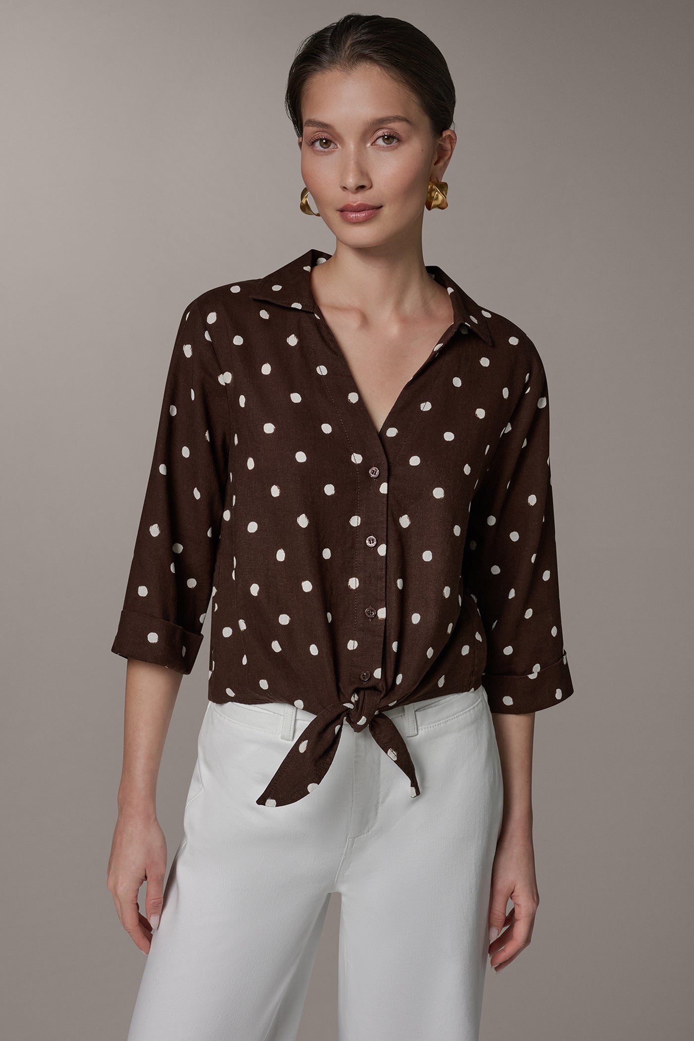 LONG SLEEVE TIE-FRONT BLOUSE | View 1 | Casual Collection